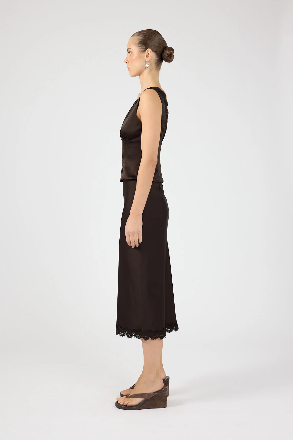 Perfect Stranger Evoke Satin Lace Top Brown - Image 2