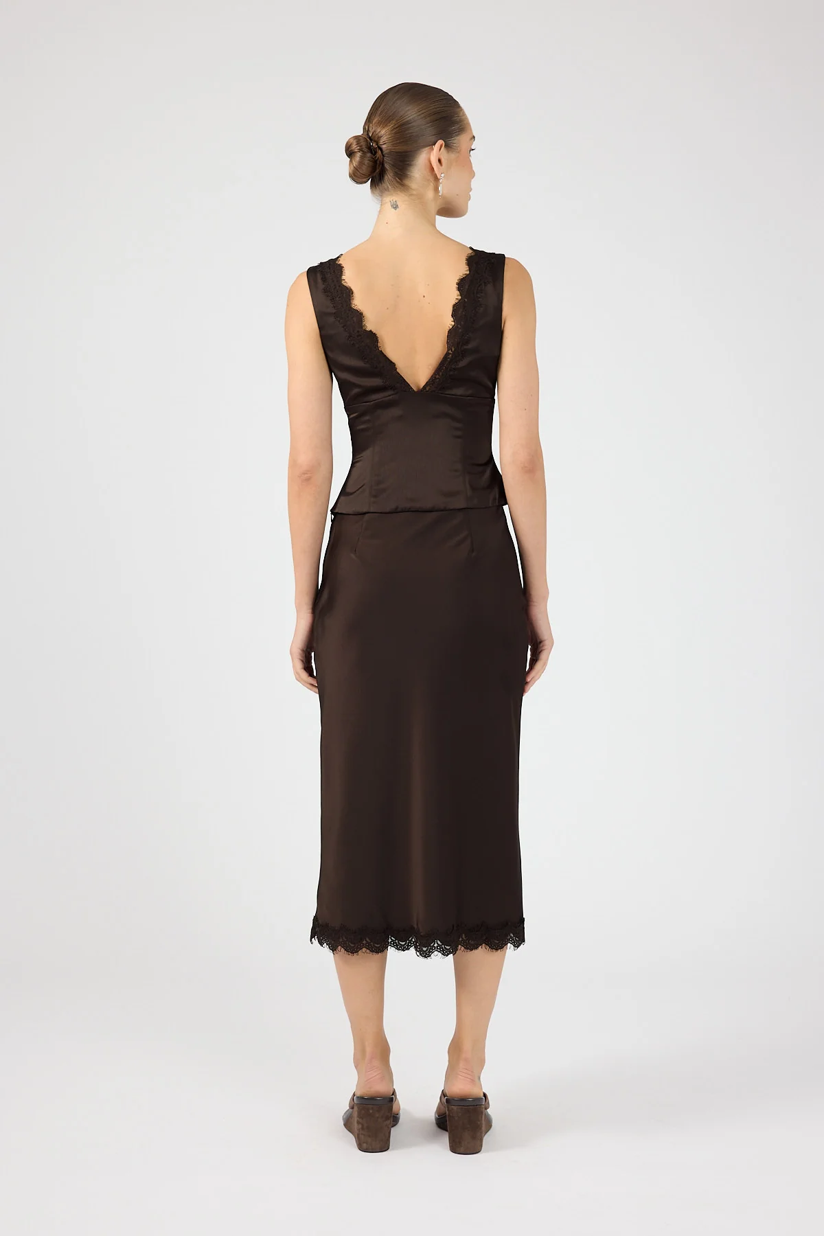 Perfect Stranger Evoke Satin Lace Top Brown - Image 3