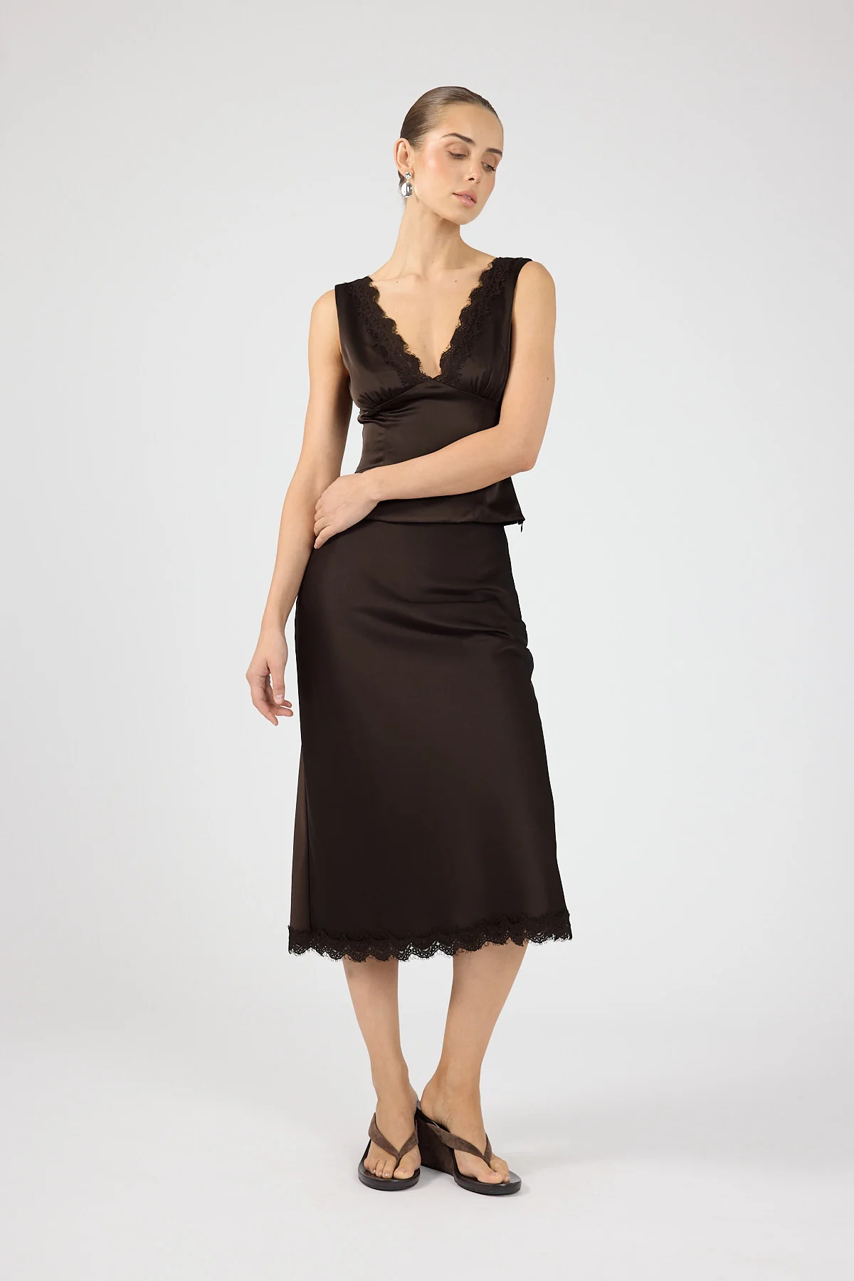 Perfect Stranger Evoke Satin Lace Top Brown - Image 4