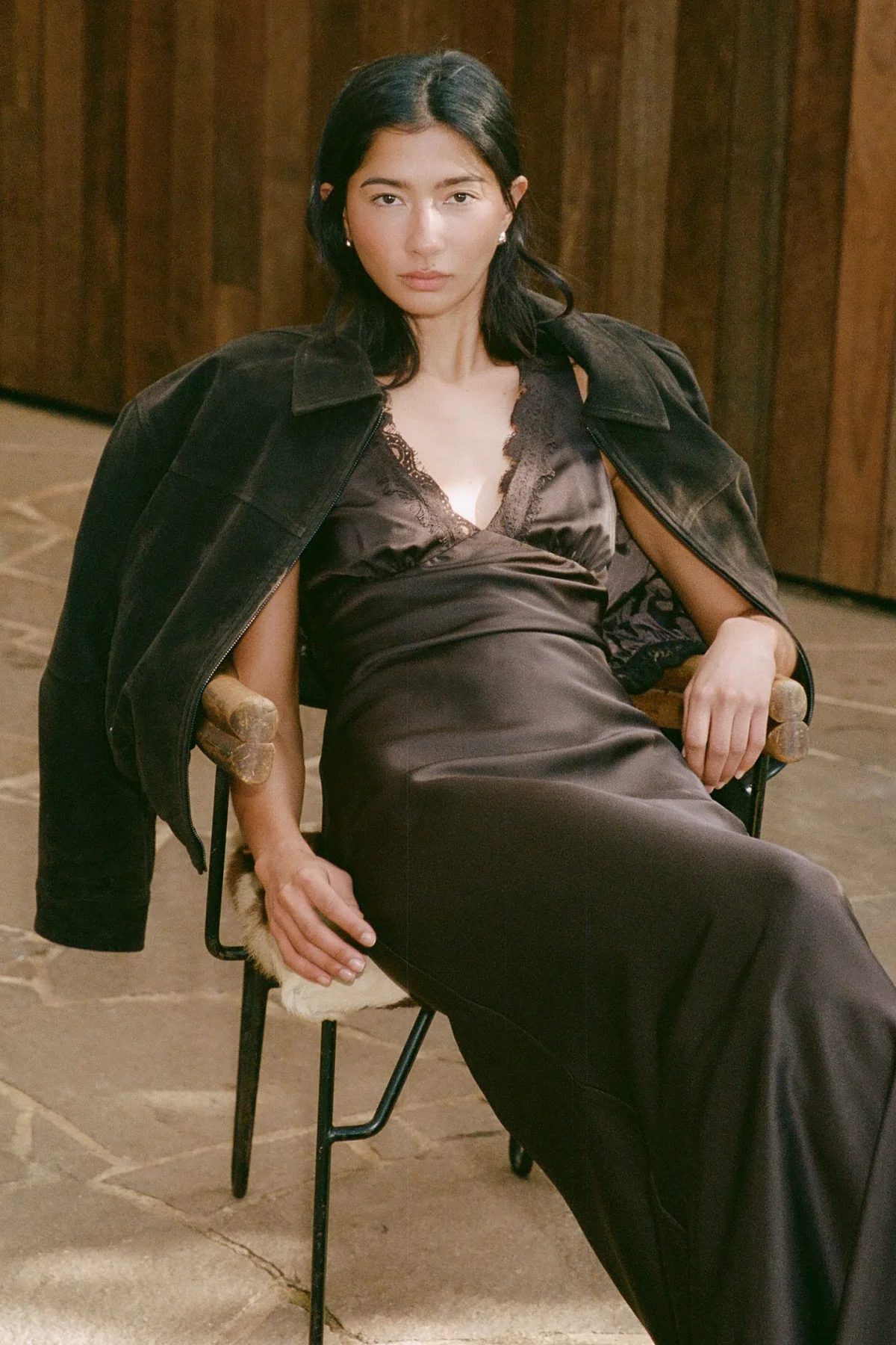 Perfect Stranger Evoke Satin Maxi Dress Brown - Image 3