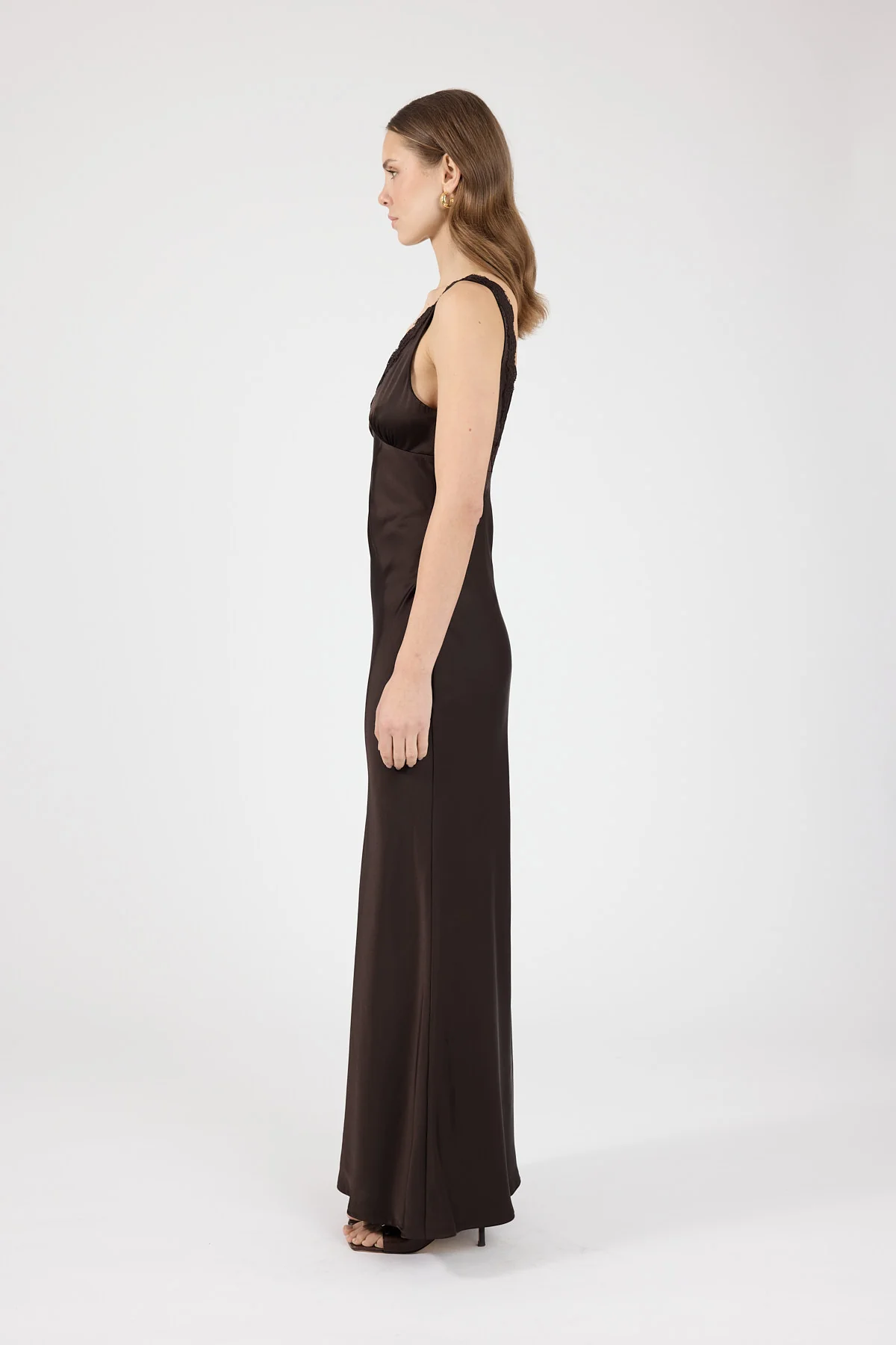 Perfect Stranger Evoke Satin Maxi Dress Brown - Image 6