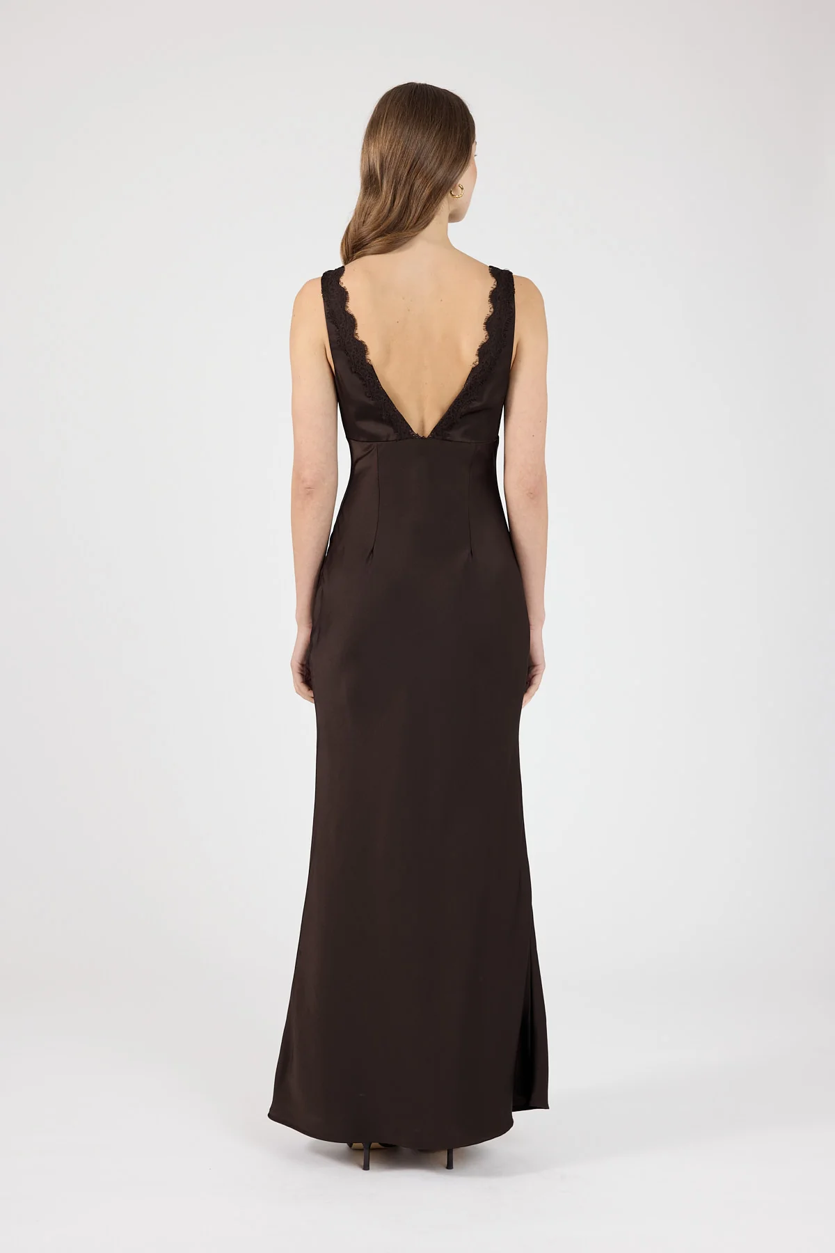 Perfect Stranger Evoke Satin Maxi Dress Brown - Image 7