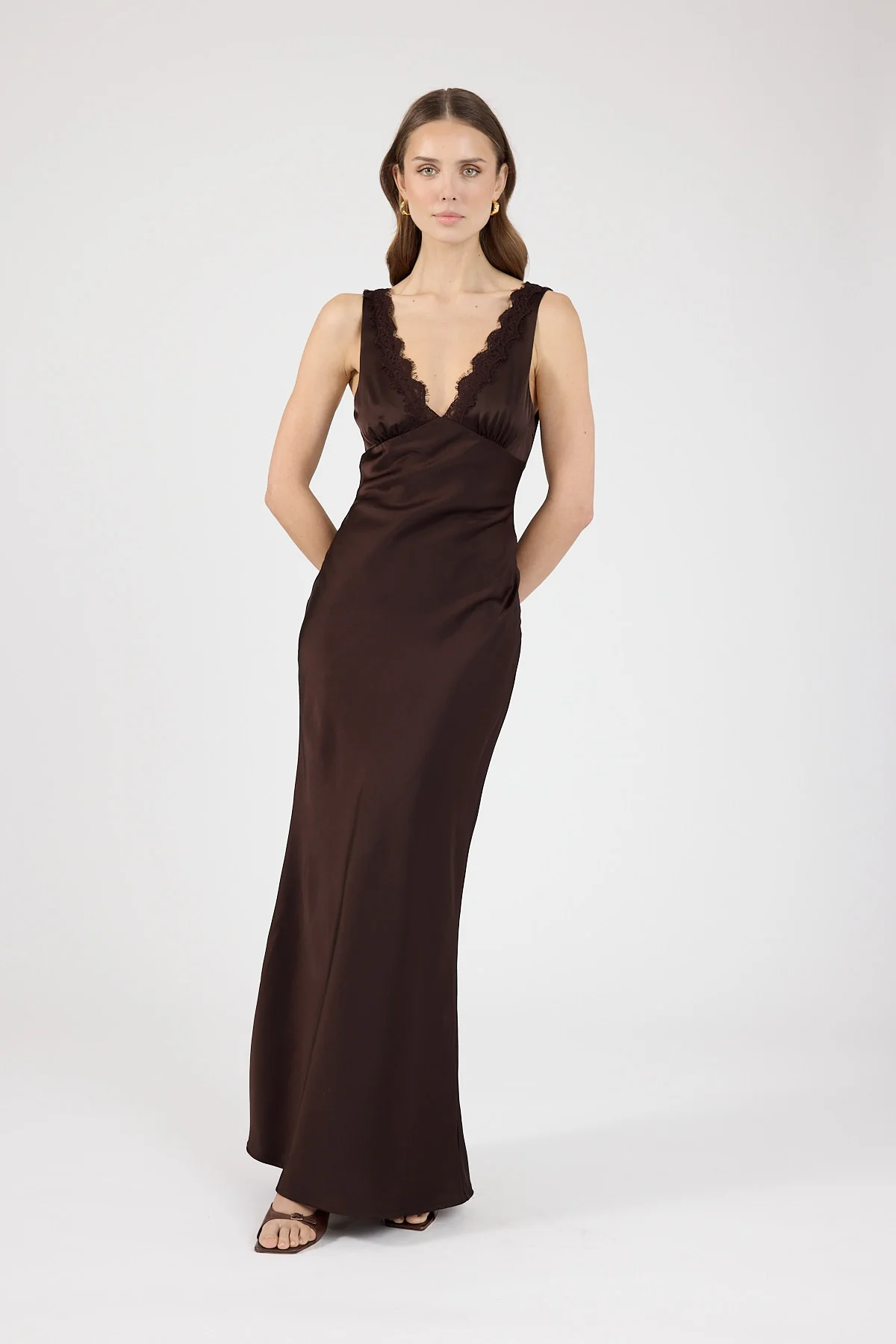 Perfect Stranger Evoke Satin Maxi Dress Brown - Image 8