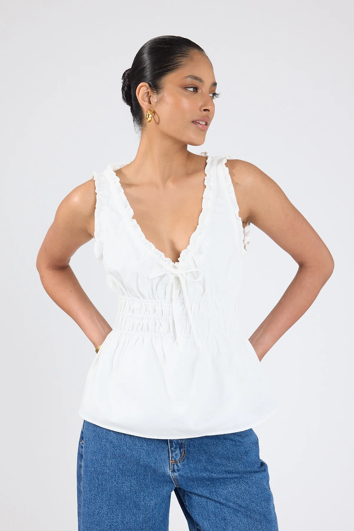 Perfect Stranger Faye Gathered Shift Top White - Image 4