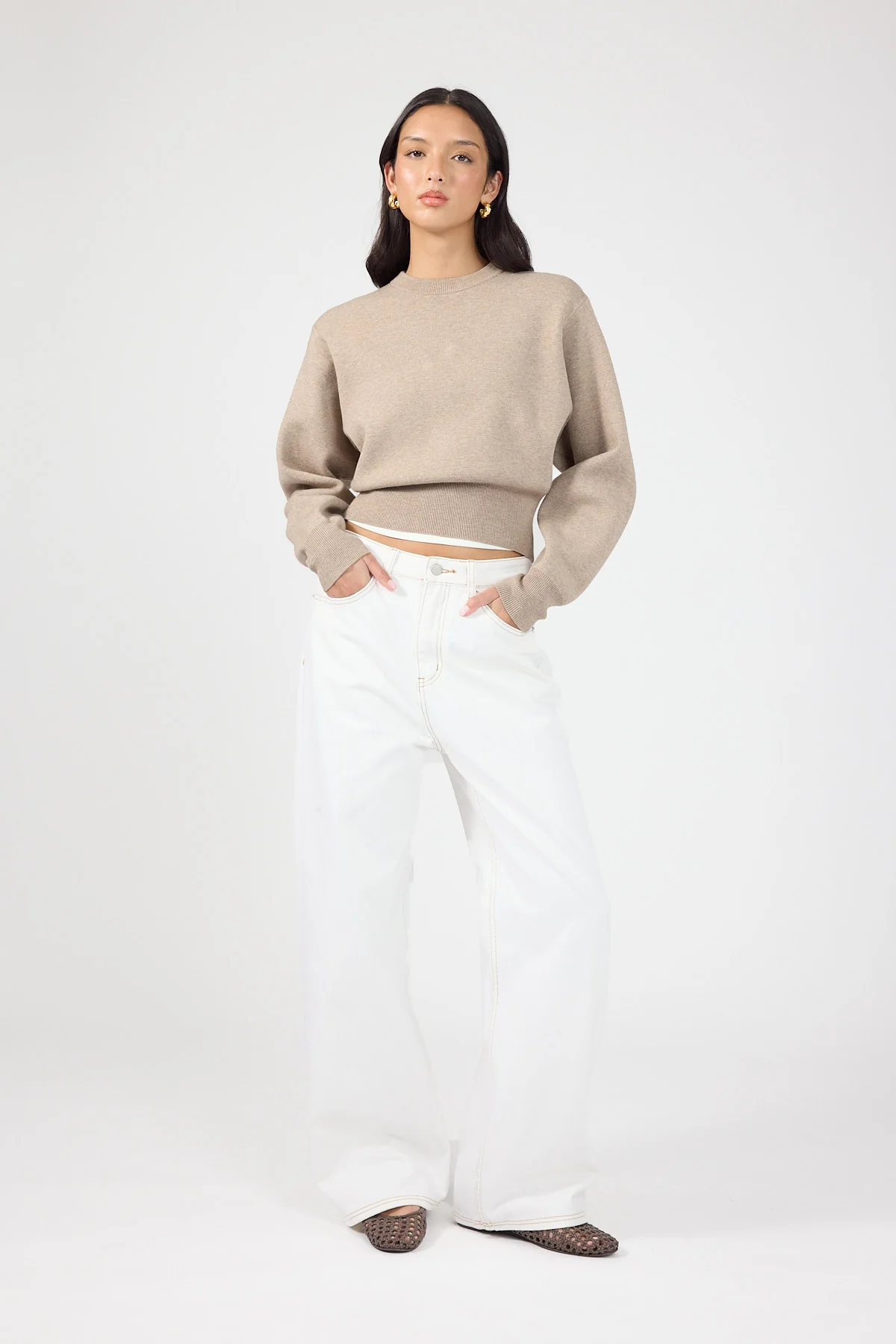 Perfect Stranger Gabby Crew Neck Knit Jumper Taupe