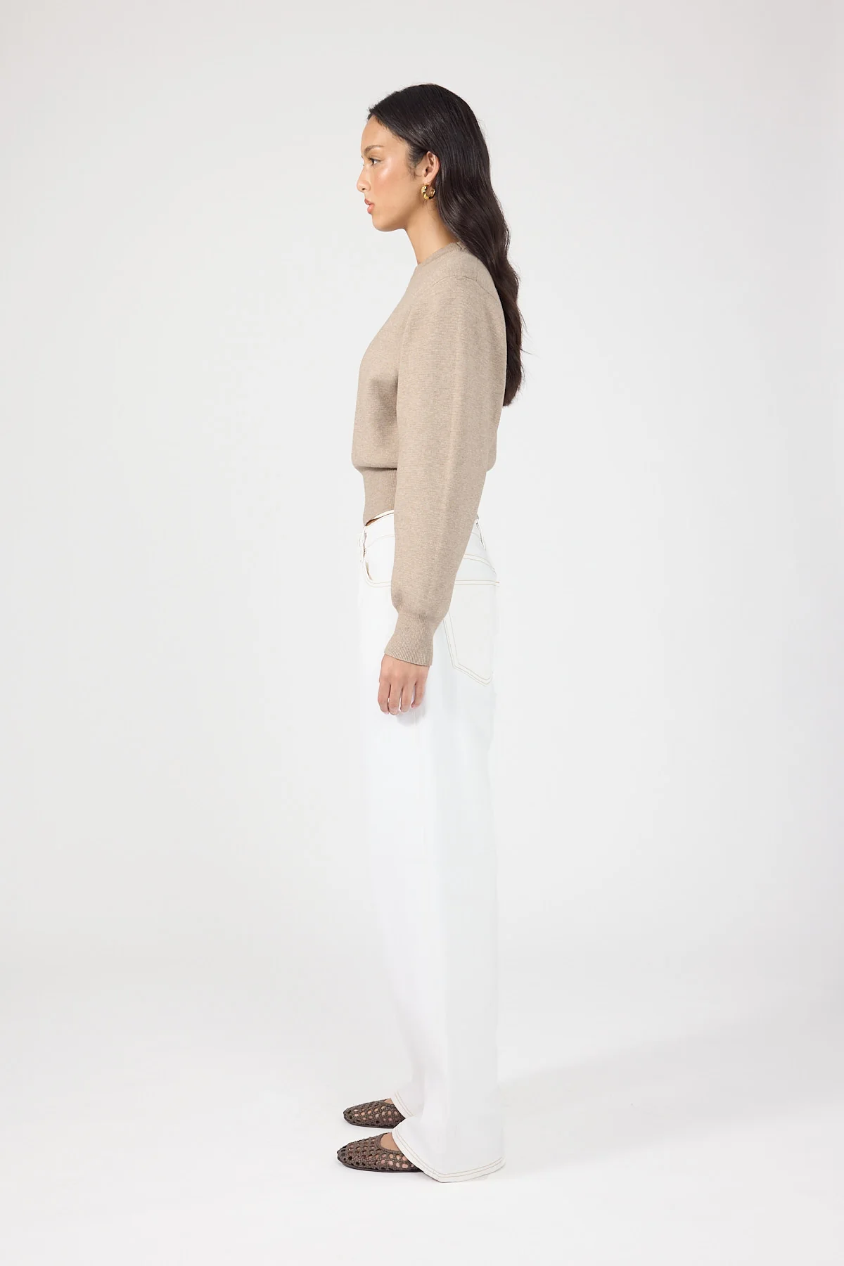 Perfect Stranger Gabby Crew Neck Knit Jumper Taupe - Image 2
