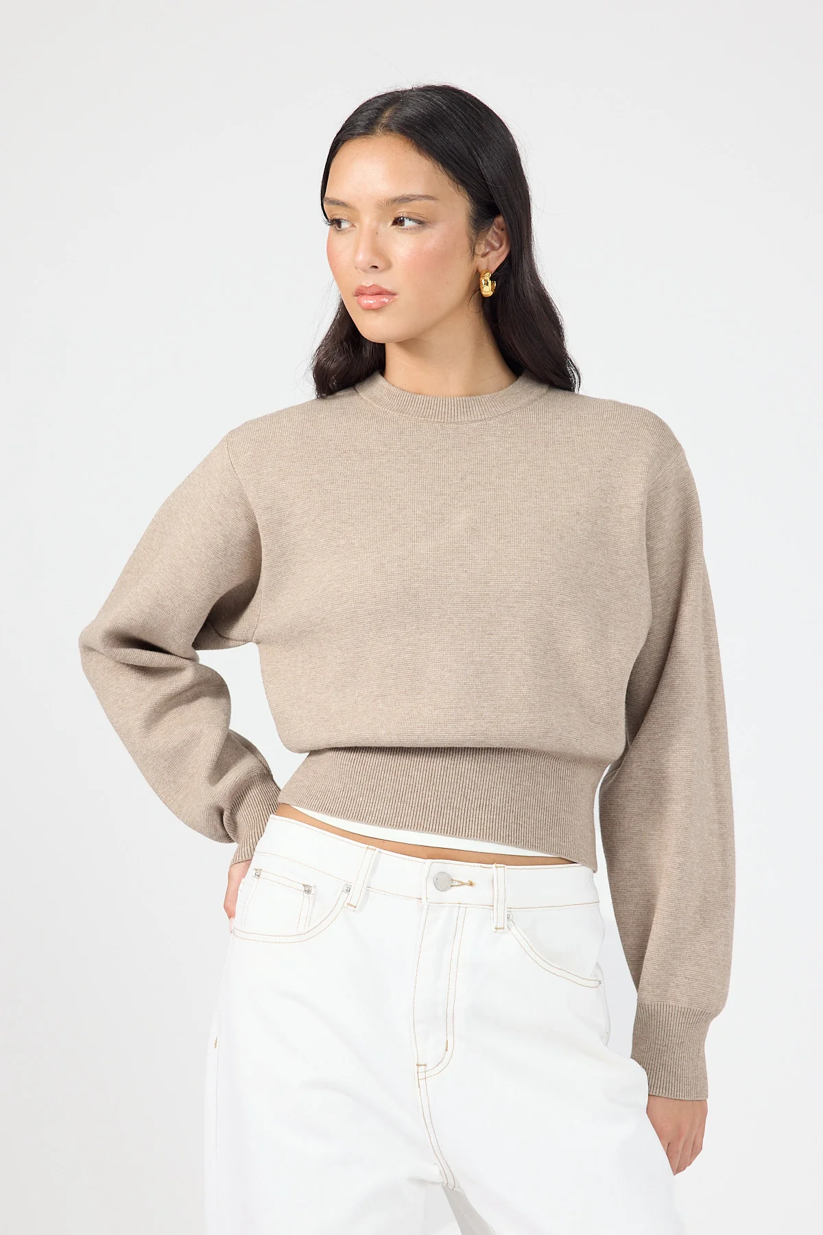 Perfect Stranger Gabby Crew Neck Knit Jumper Taupe - Image 4