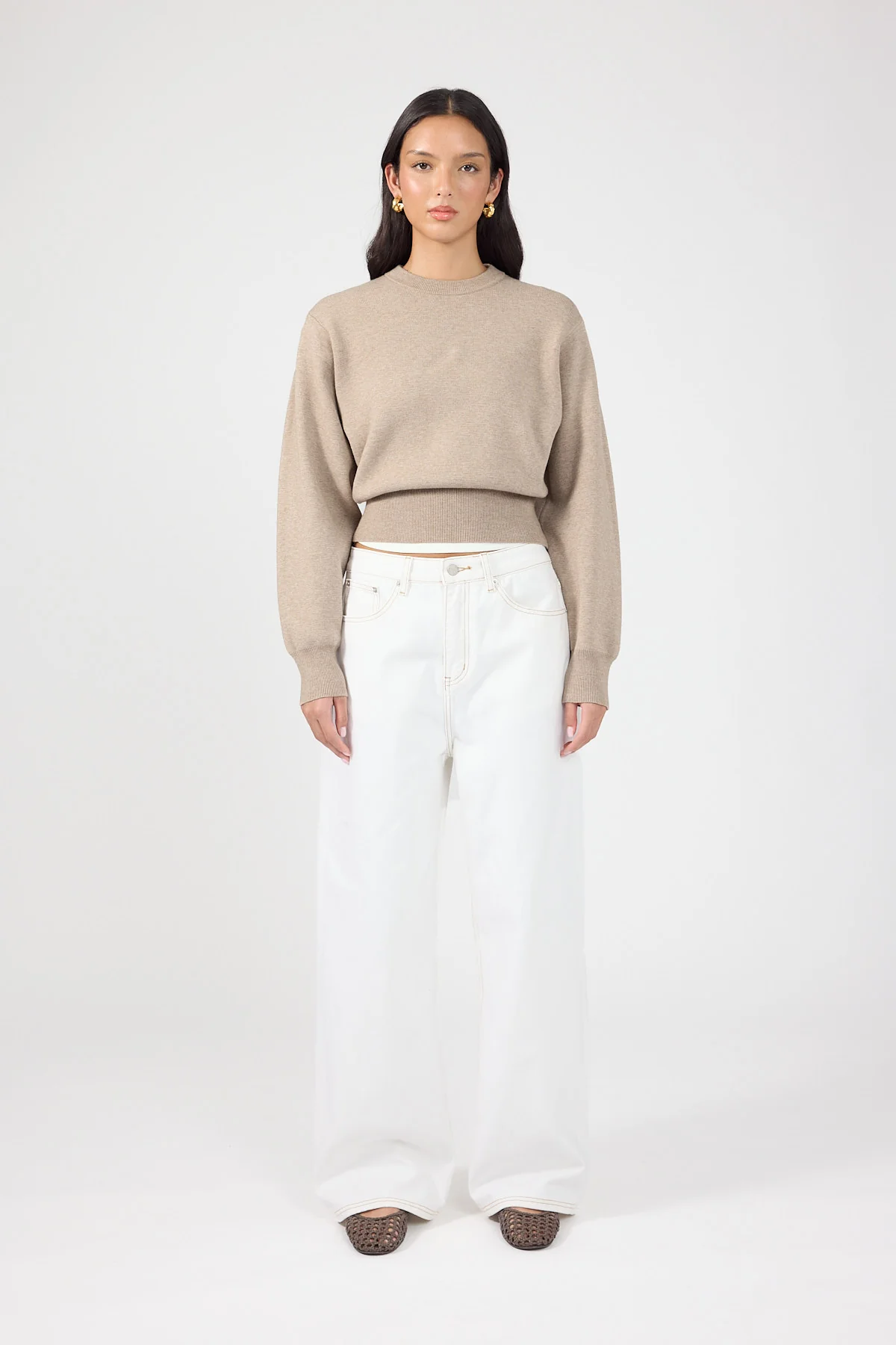 Perfect Stranger Gabby Crew Neck Knit Jumper Taupe - Image 5