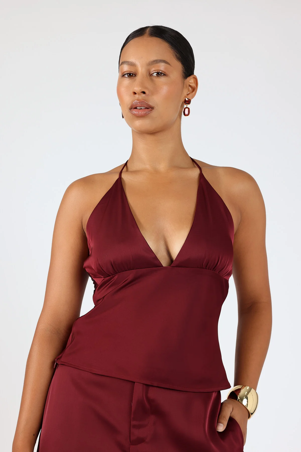 Perfect Stranger Gia Satin Halter Top Burgundy - Image 2