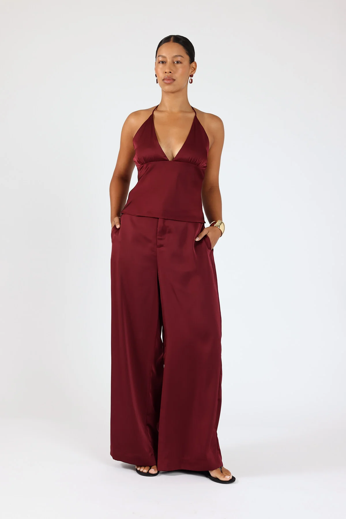 Perfect Stranger Gia Satin Halter Top Burgundy - Image 3