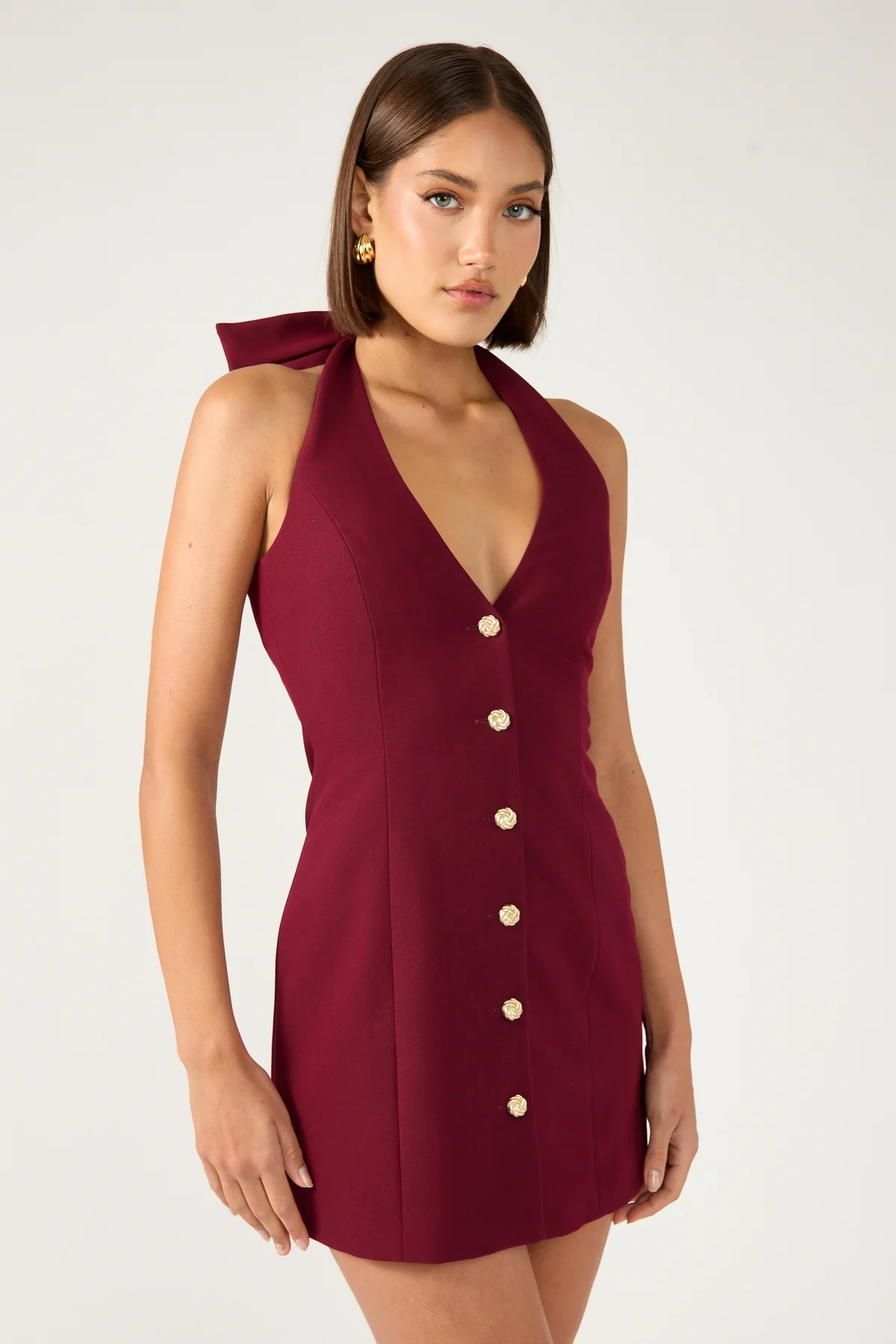 Perfect Stranger Halter Suiting Vest Mini Dress Burgundy - Image 4