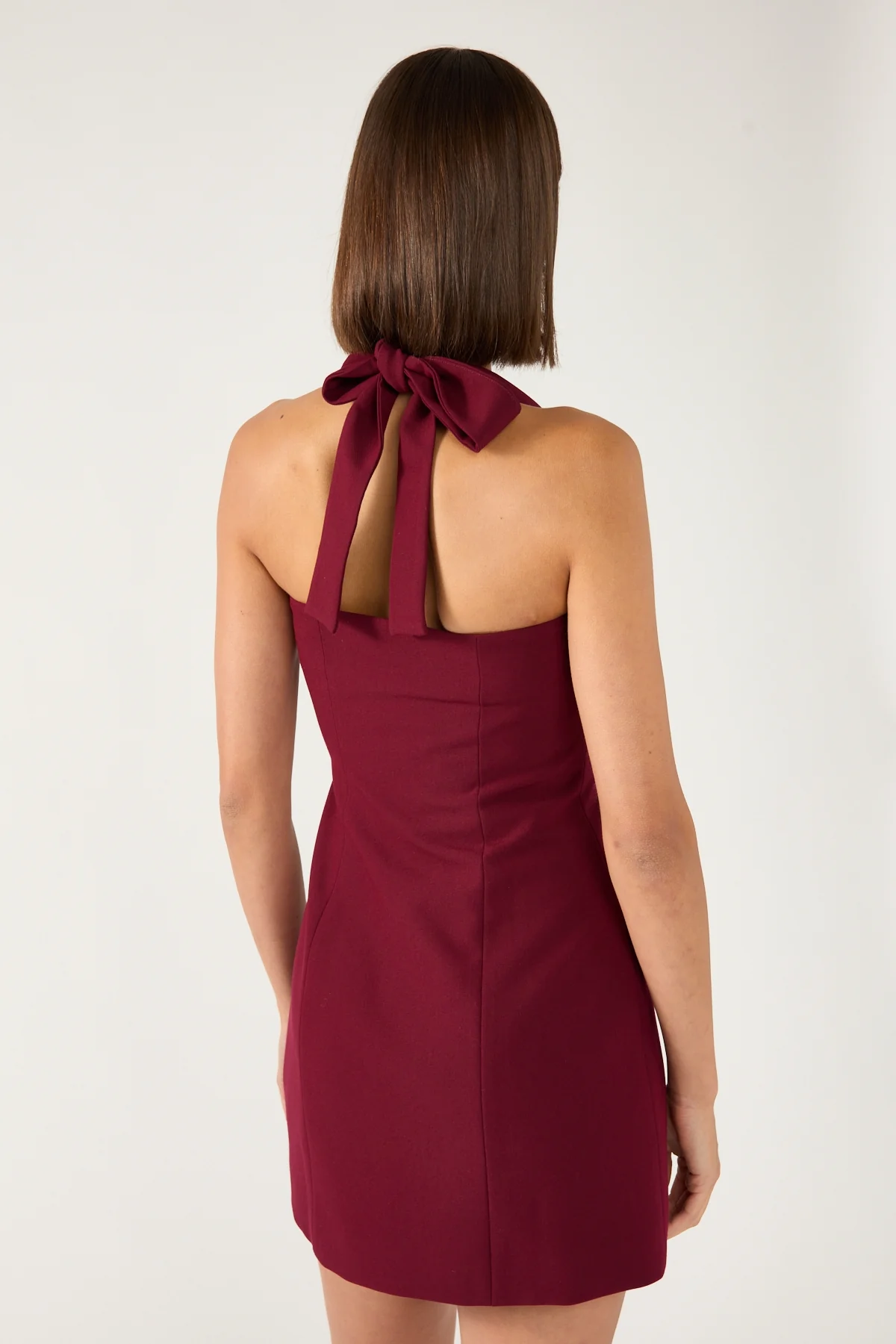Perfect Stranger Halter Suiting Vest Mini Dress Burgundy - Image 5