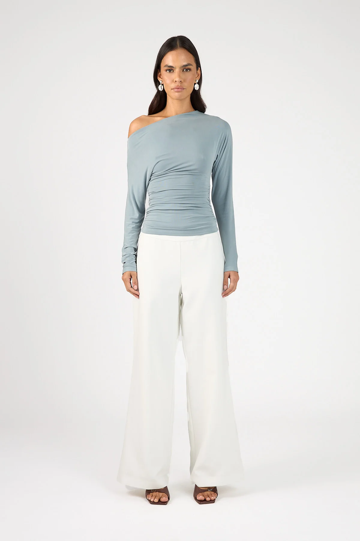 Perfect Stranger Harley Off Shoulder Long Sleeve Top Smoke Blue