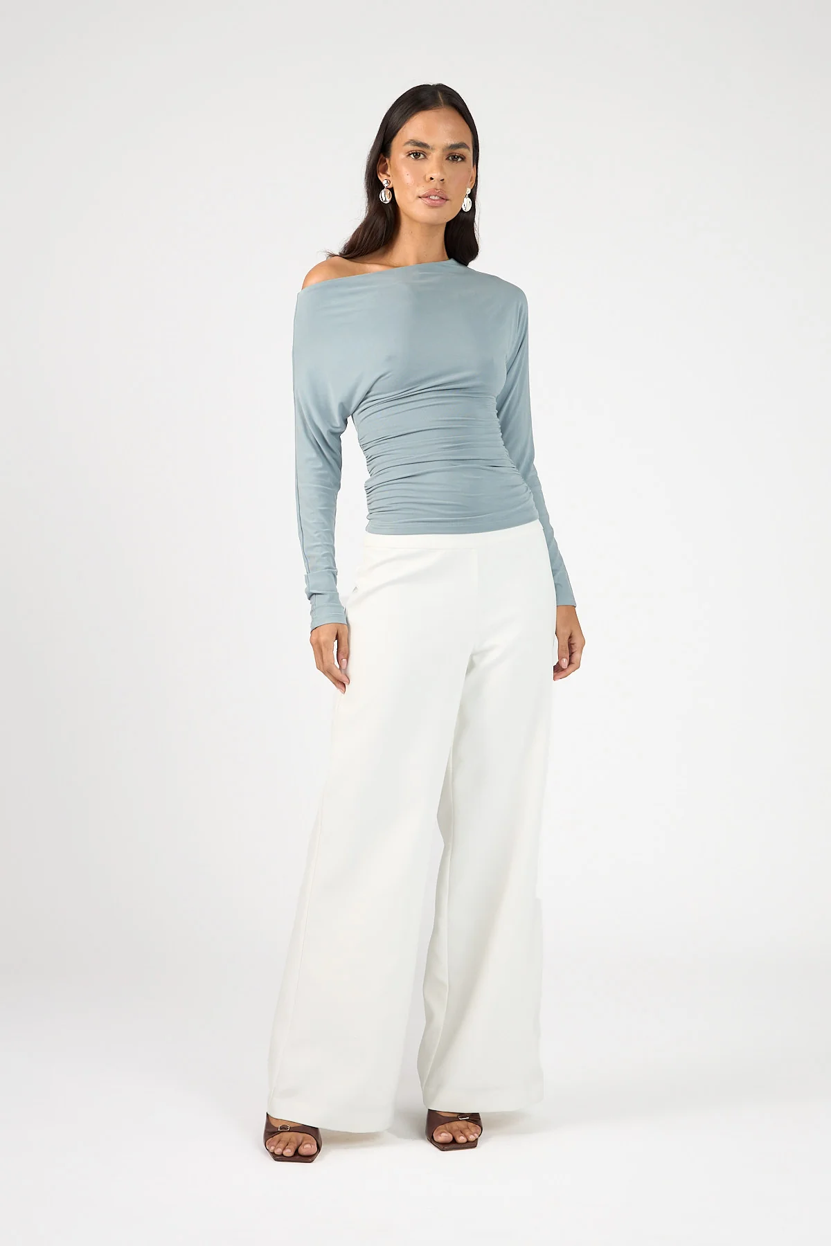 Perfect Stranger Harley Off Shoulder Long Sleeve Top Smoke Blue - Image 4