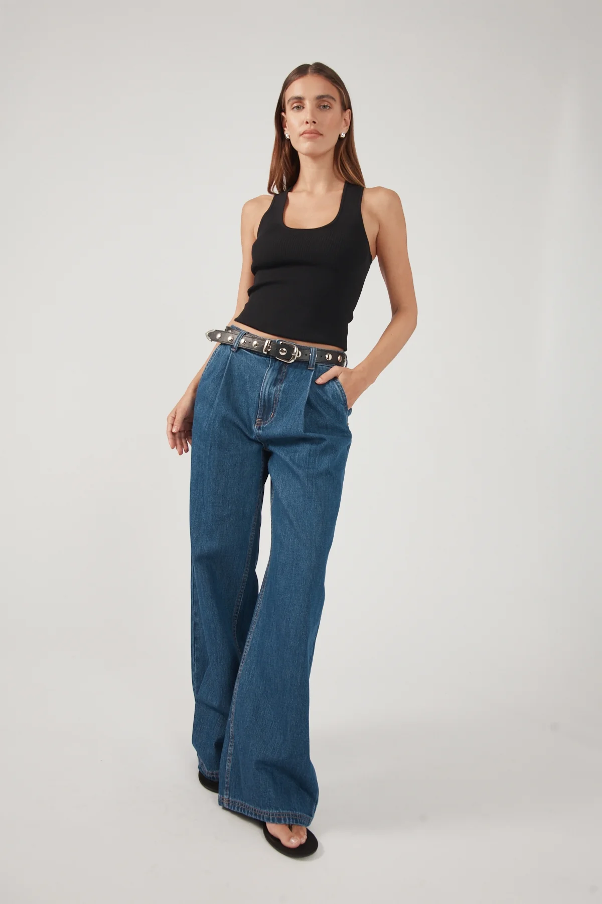 Perfect Stranger High Rise Pleated Jean Deep Blue Denim - Image 3