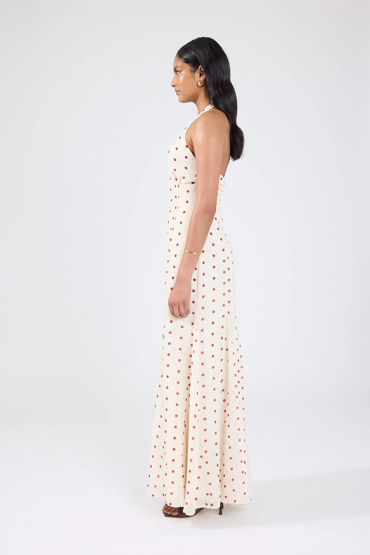 Perfect Stranger Ivana Halter Chiffon Maxi Dress Cream/Red Polka Dot - Image 6