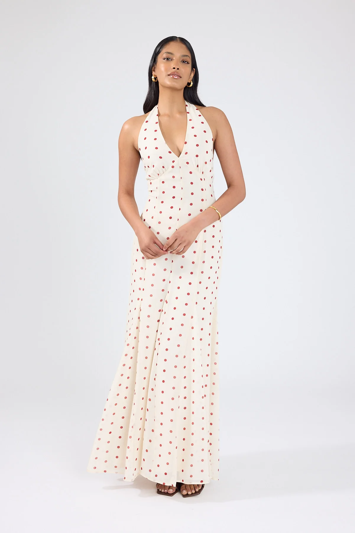 Perfect Stranger Ivana Halter Chiffon Maxi Dress Cream/Red Polka Dot - Image 8