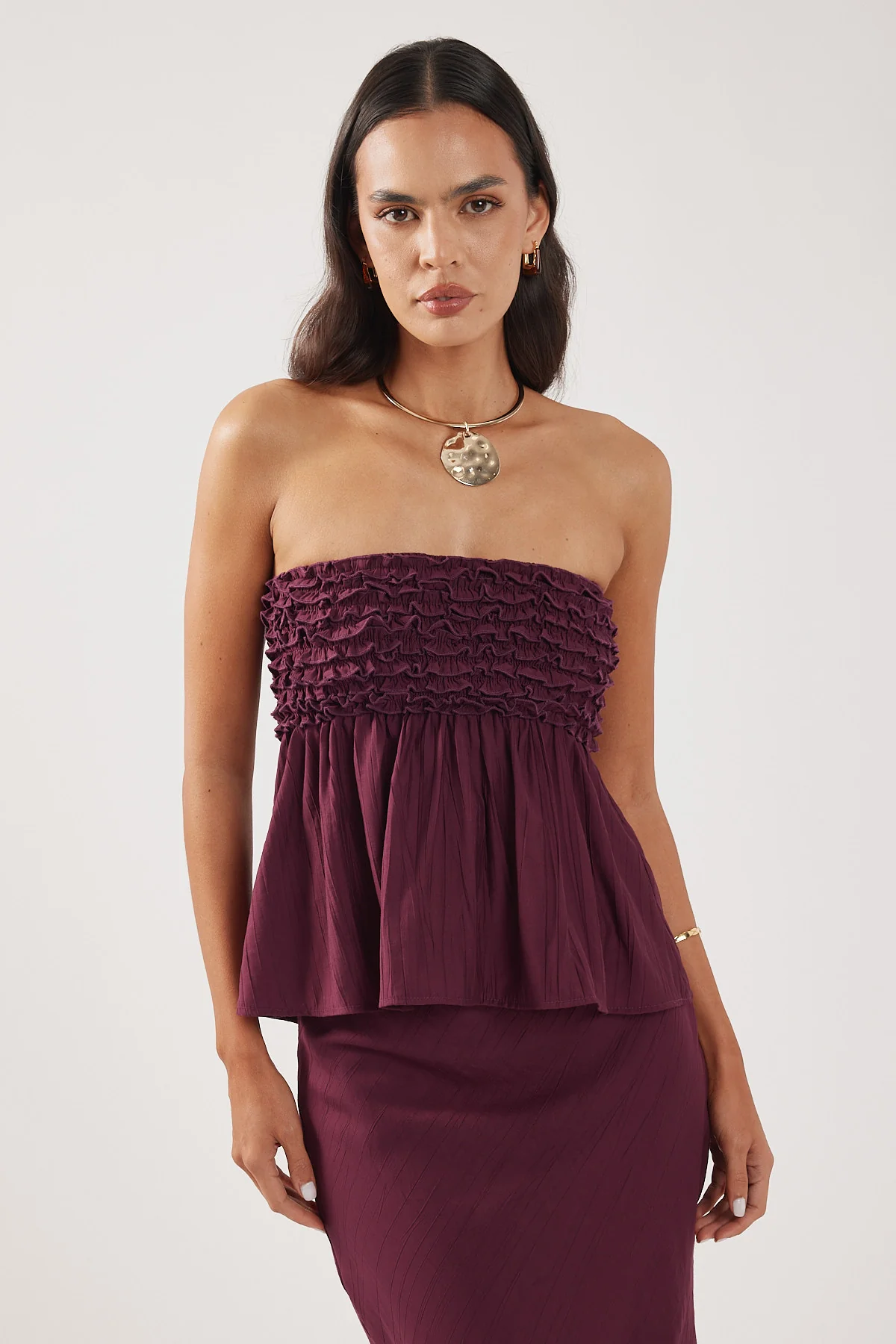 Perfect Stranger Jada Frill Strapless Top Plum - Image 3