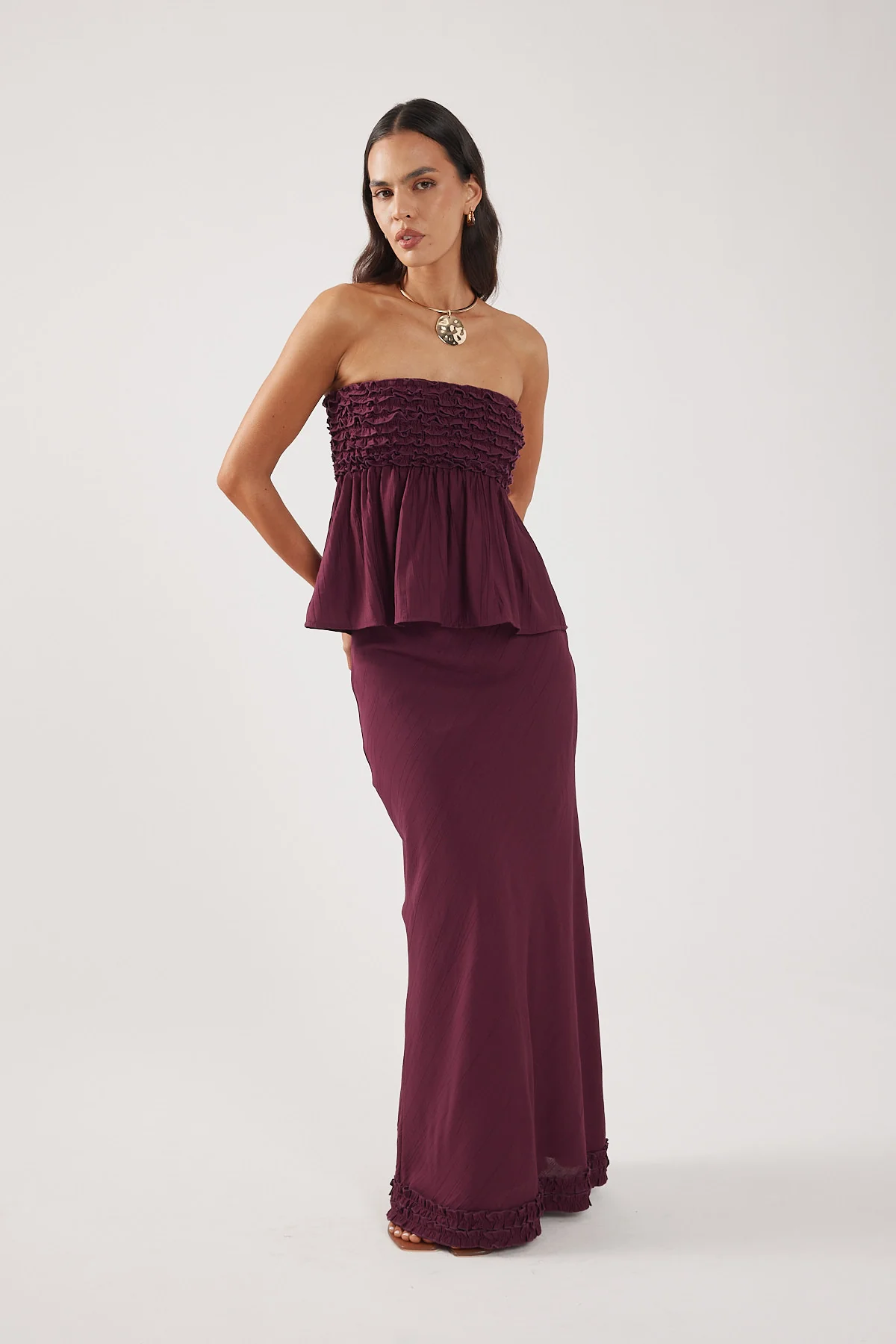 Perfect Stranger Jada Frill Strapless Top Plum - Image 6