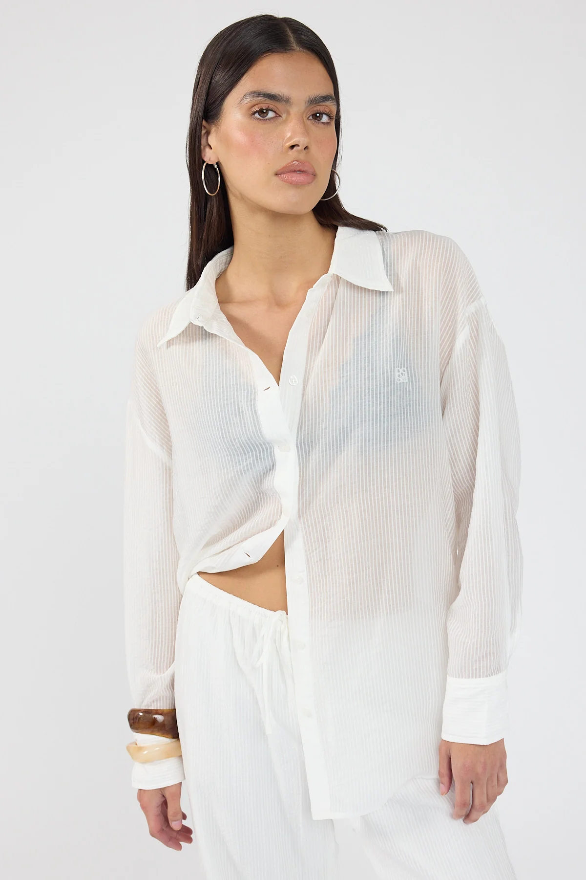 Perfect Stranger Jarrah Sheer Striped Shirt White - Image 5