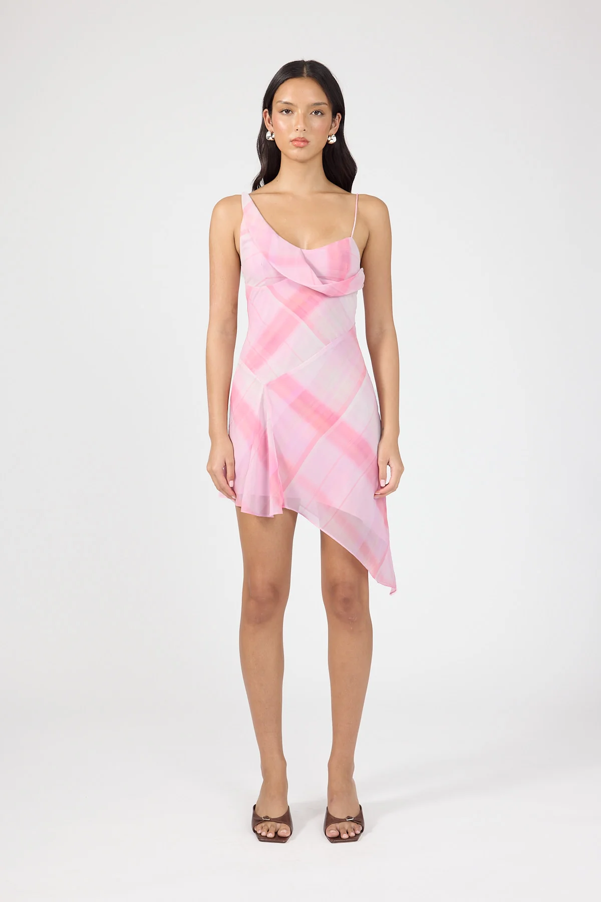 Perfect Stranger Juliet Asymmetrical Mini Dress Pink Check