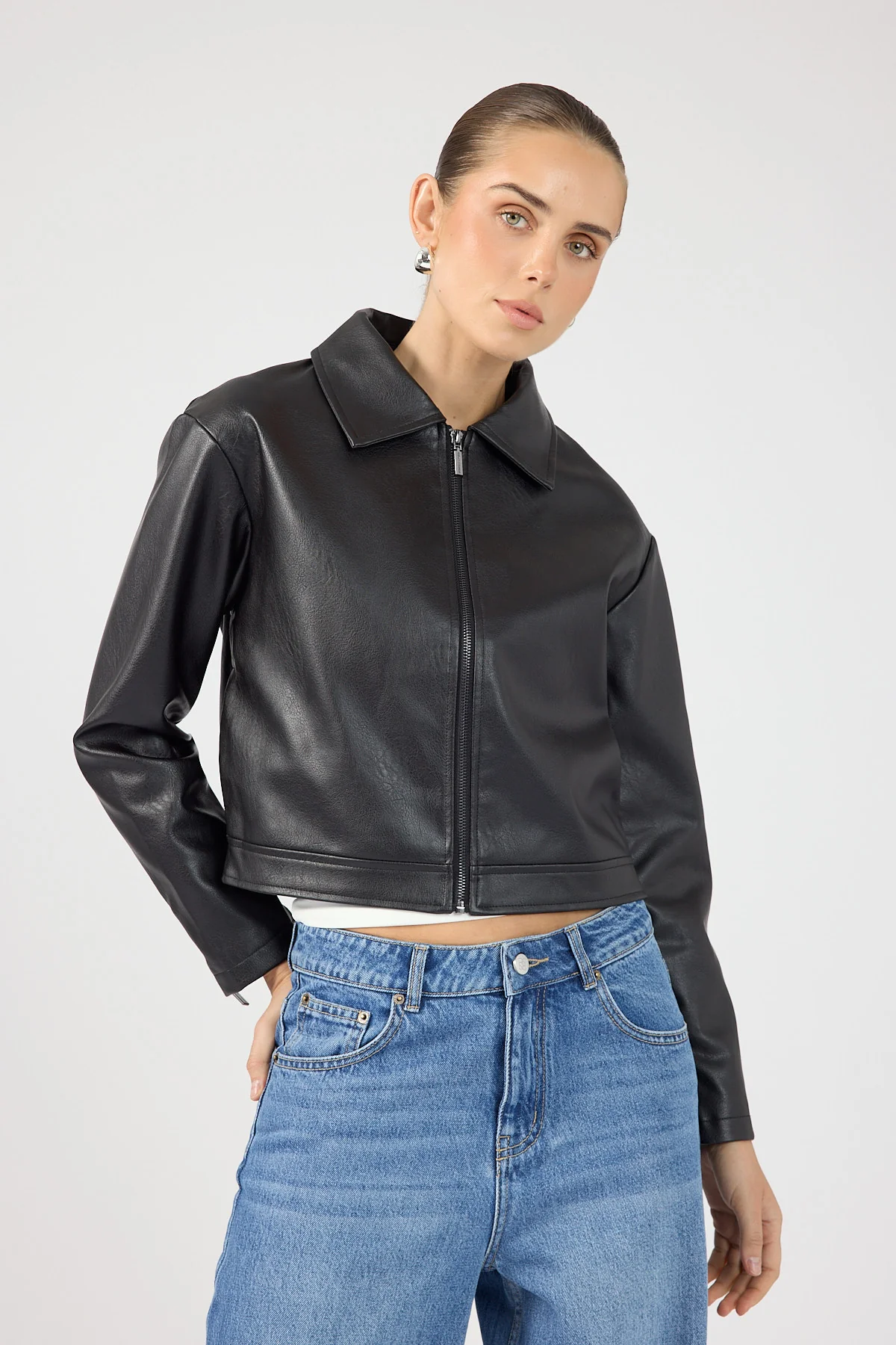 Perfect Stranger Kandice Faux Leather Zip Up Jacket Black - Image 5