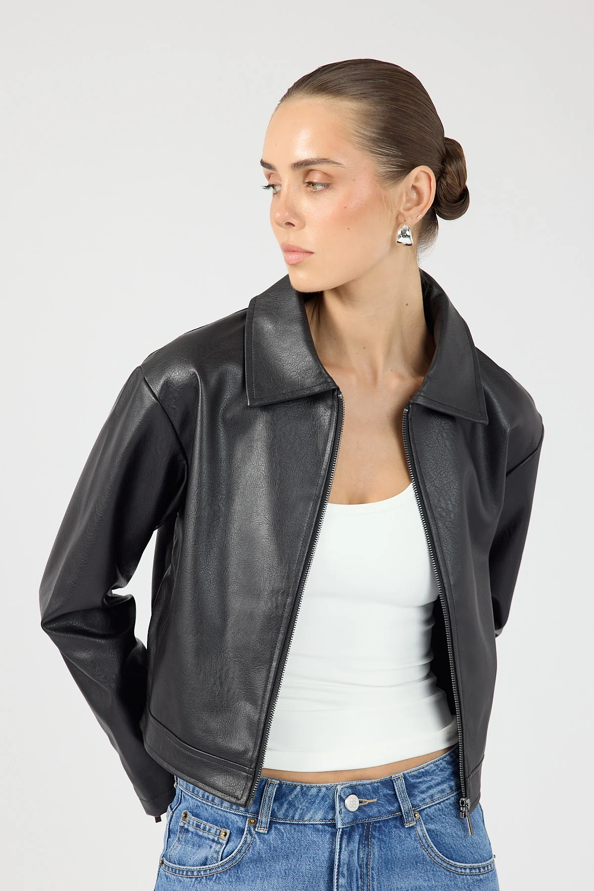 Perfect Stranger Kandice Faux Leather Zip Up Jacket Black - Image 6