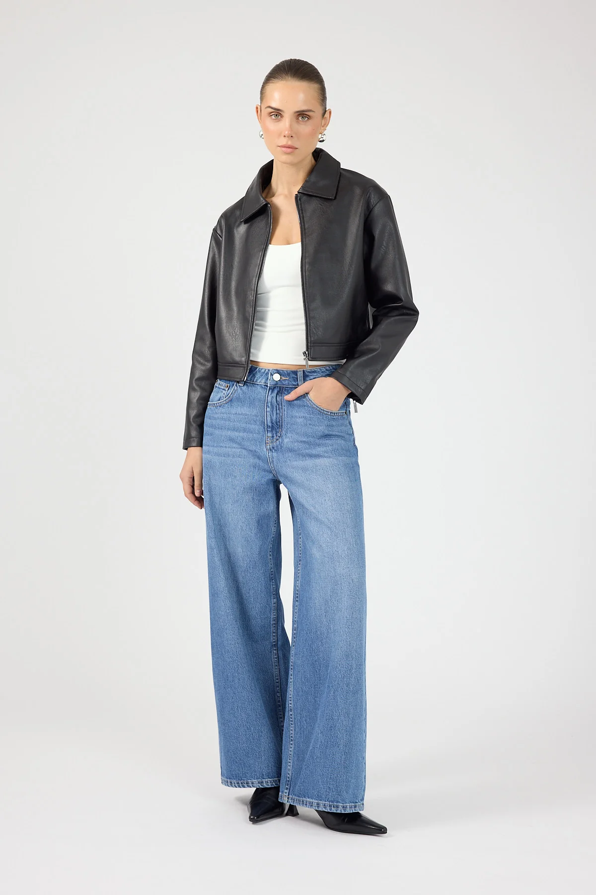 Perfect Stranger Kandice Faux Leather Zip Up Jacket Black - Image 7
