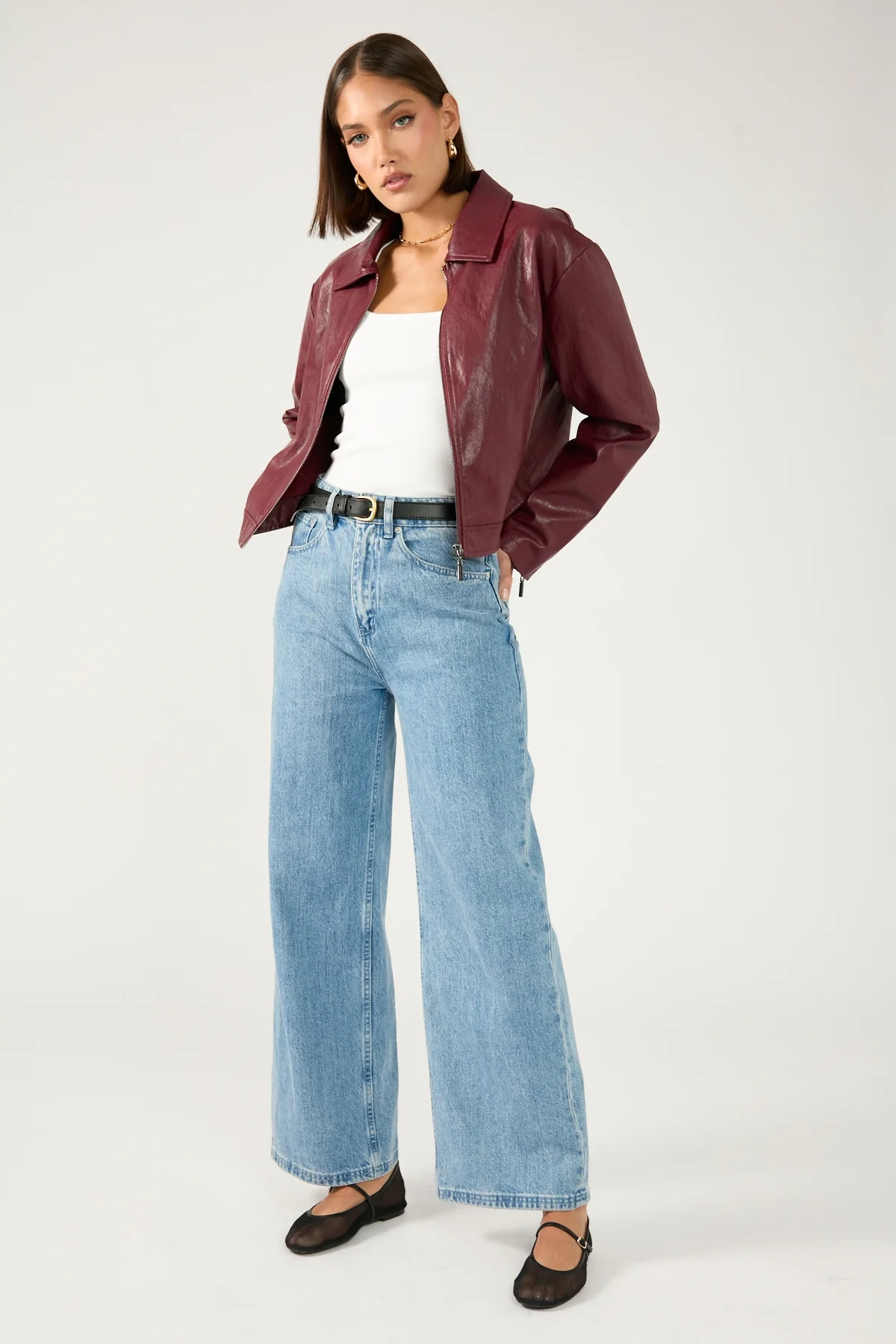 Perfect Stranger Kandice Faux Leather Zip Up Jacket Burgundy - Image 3