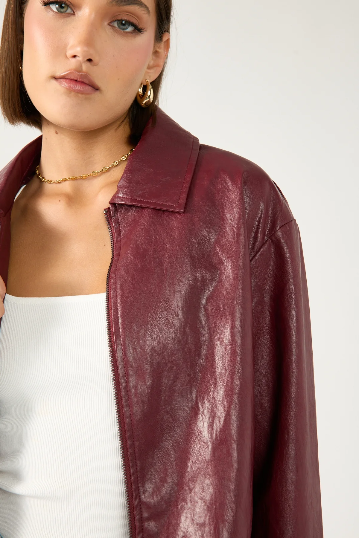 Perfect Stranger Kandice Faux Leather Zip Up Jacket Burgundy - Image 4