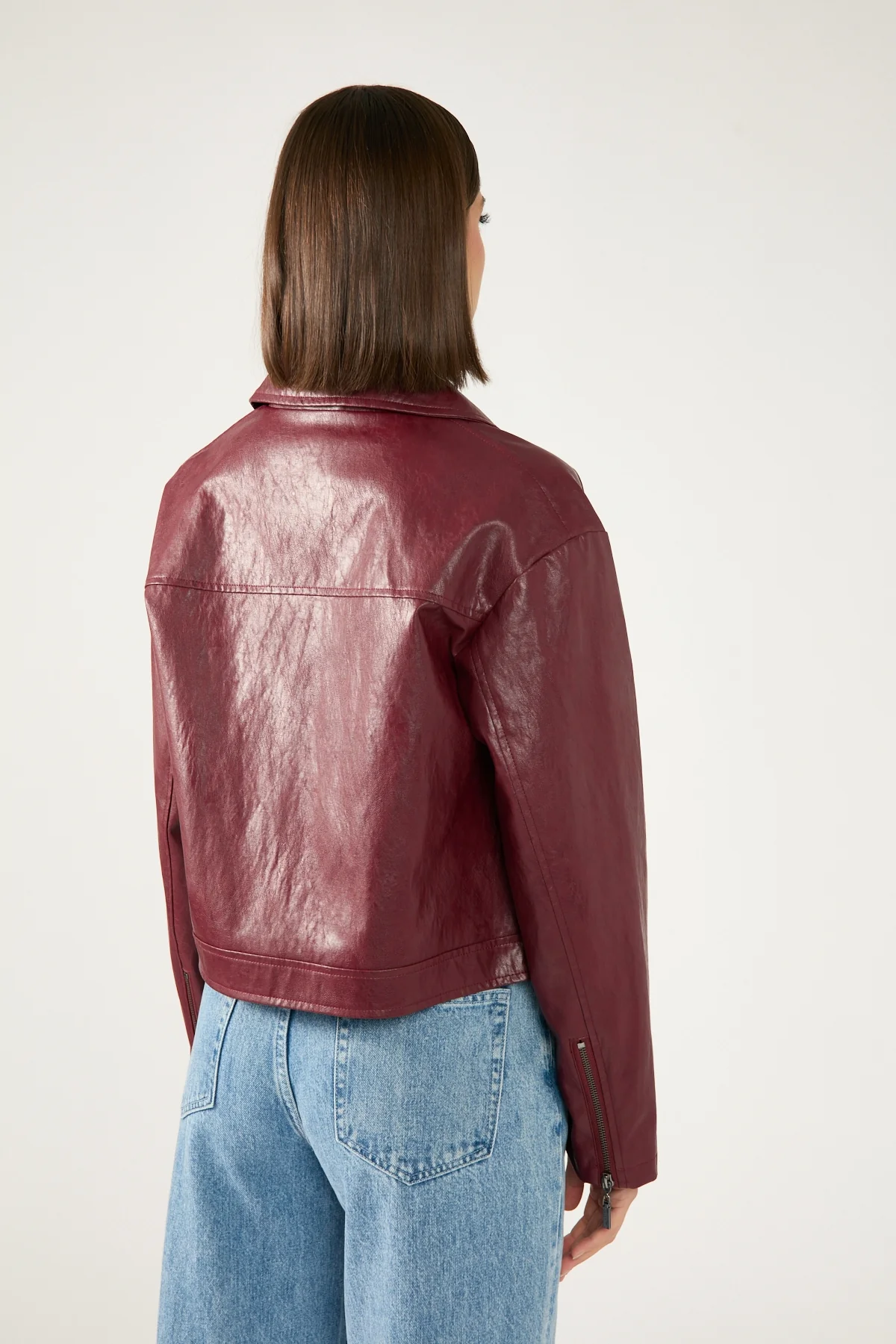 Perfect Stranger Kandice Faux Leather Zip Up Jacket Burgundy - Image 6