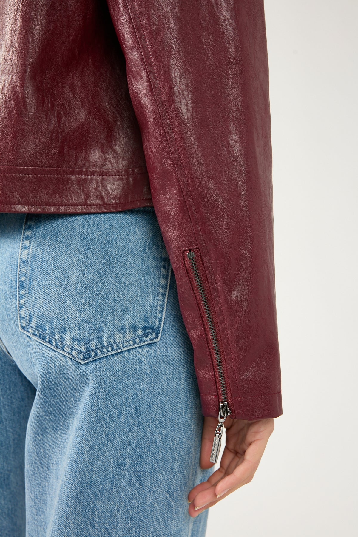Perfect Stranger Kandice Faux Leather Zip Up Jacket Burgundy - Image 7