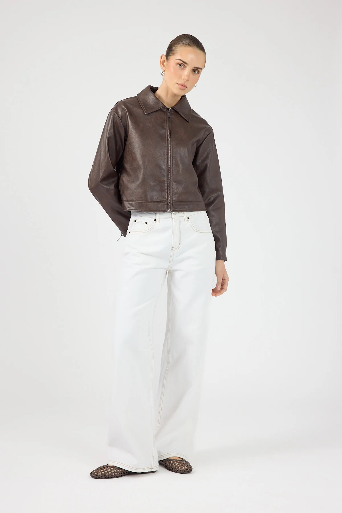 Perfect Stranger Kandice Faux Leather Zip Up Jacket Dark Brown - Image 4