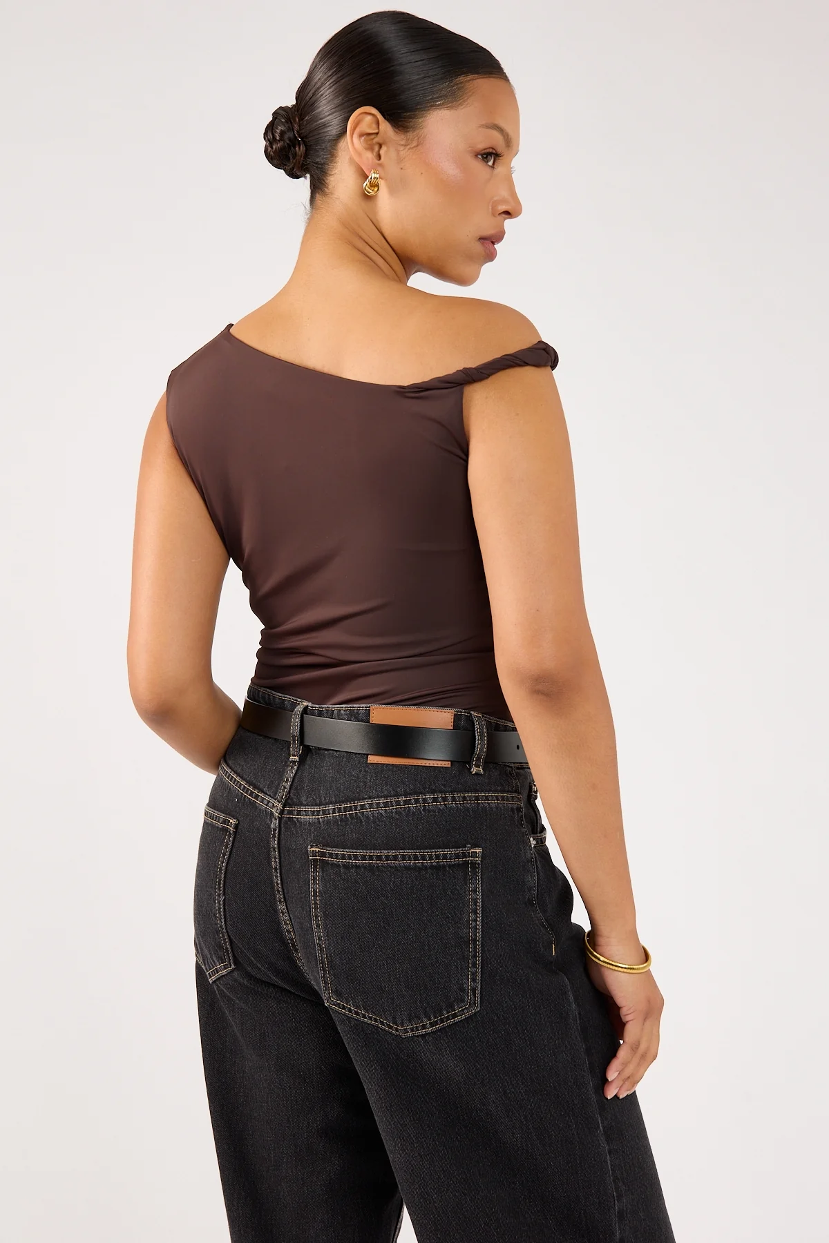 Perfect Stranger Kayla Asym Twist Bodysuit Chocolate Brown - Image 7