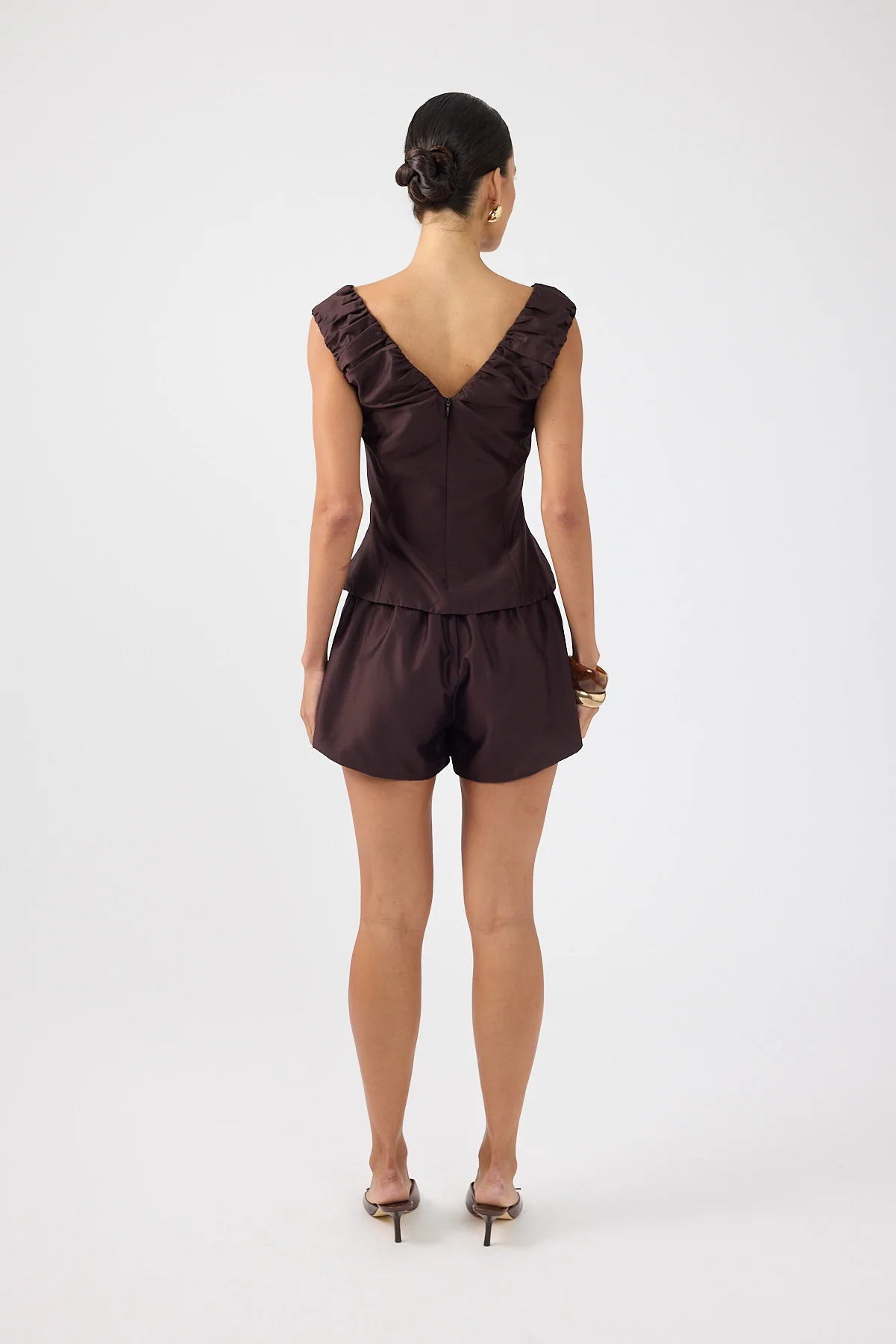 Perfect Stranger Kelly Gathered Mid Rise Shorts Brown - Image 7