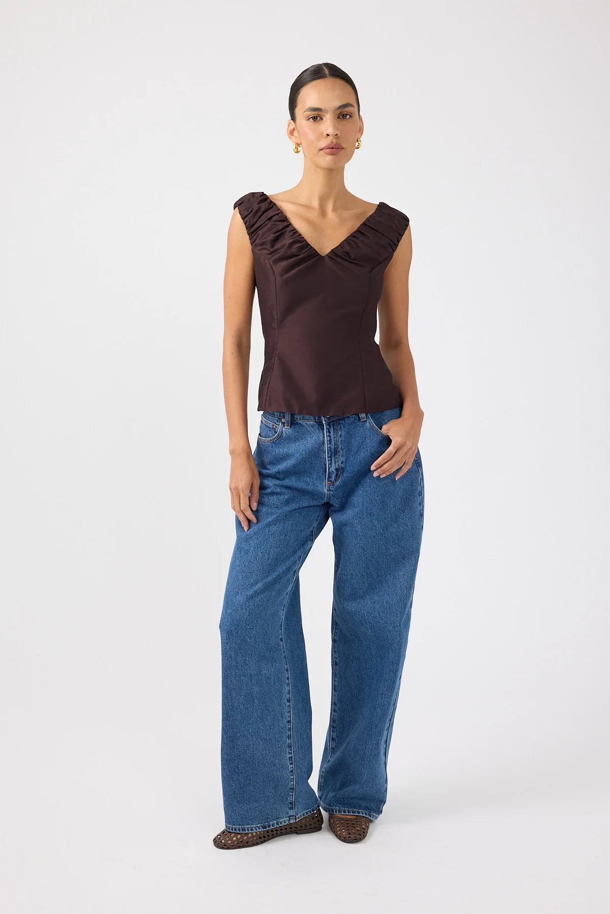 Perfect Stranger Kelly Gathered Top Brown