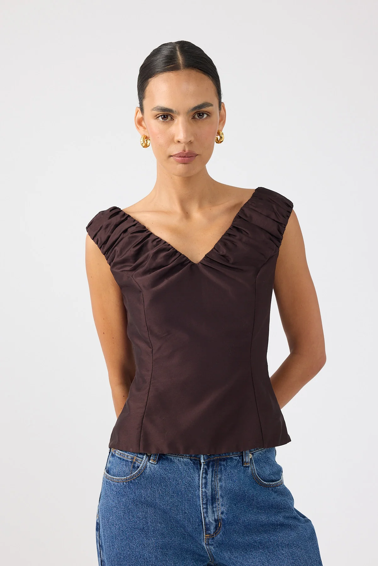 Perfect Stranger Kelly Gathered Top Brown - Image 4