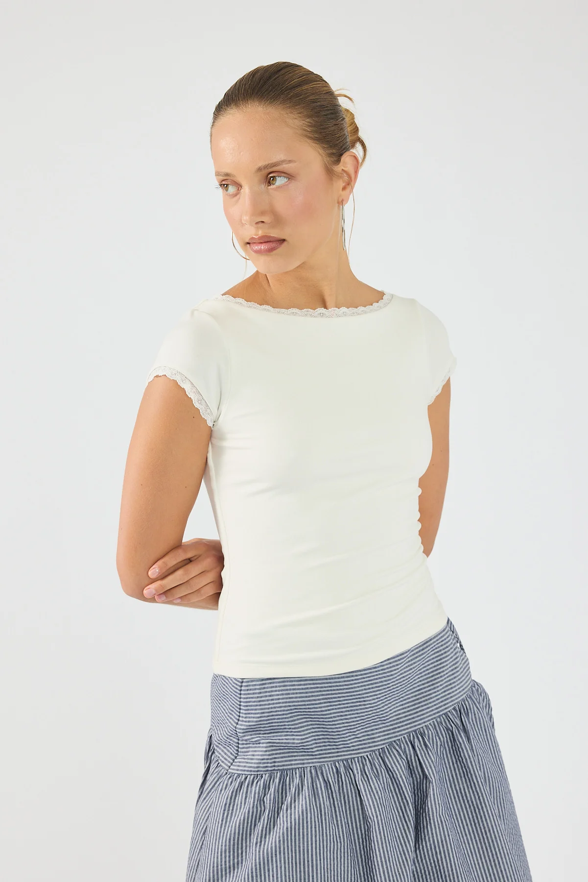 Perfect Stranger Lace Boat Neck T-Shirt White - Image 5