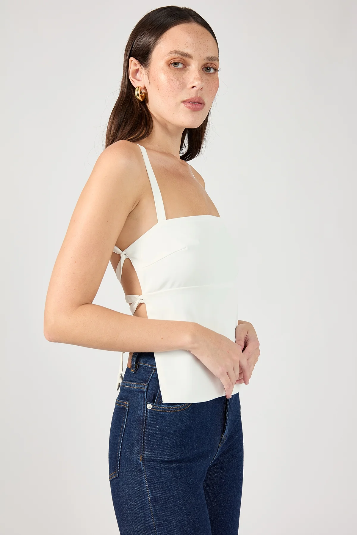 Perfect Stranger Lace Up Back Tie Top White - Image 3