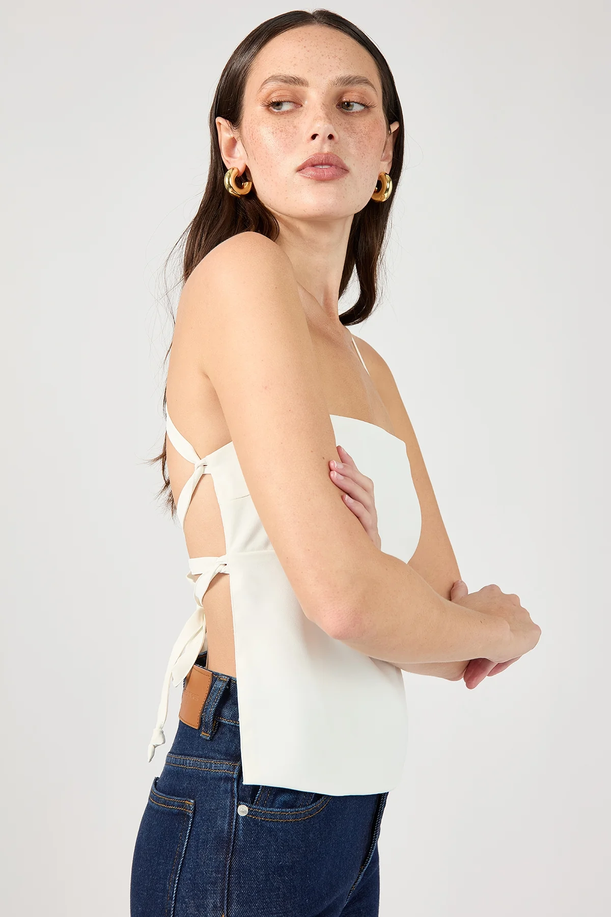 Perfect Stranger Lace Up Back Tie Top White - Image 4