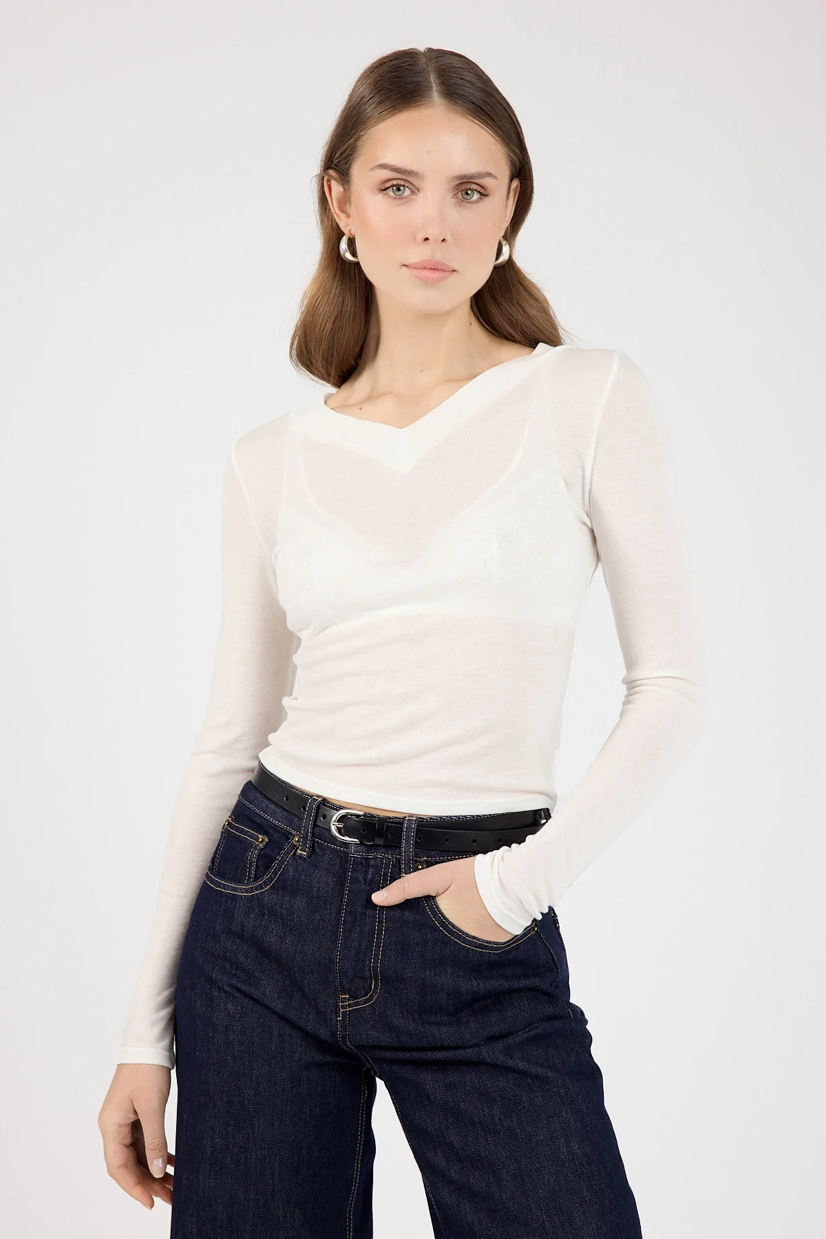 Perfect Stranger Lara Long Sleeve Sheer Top White - Image 2