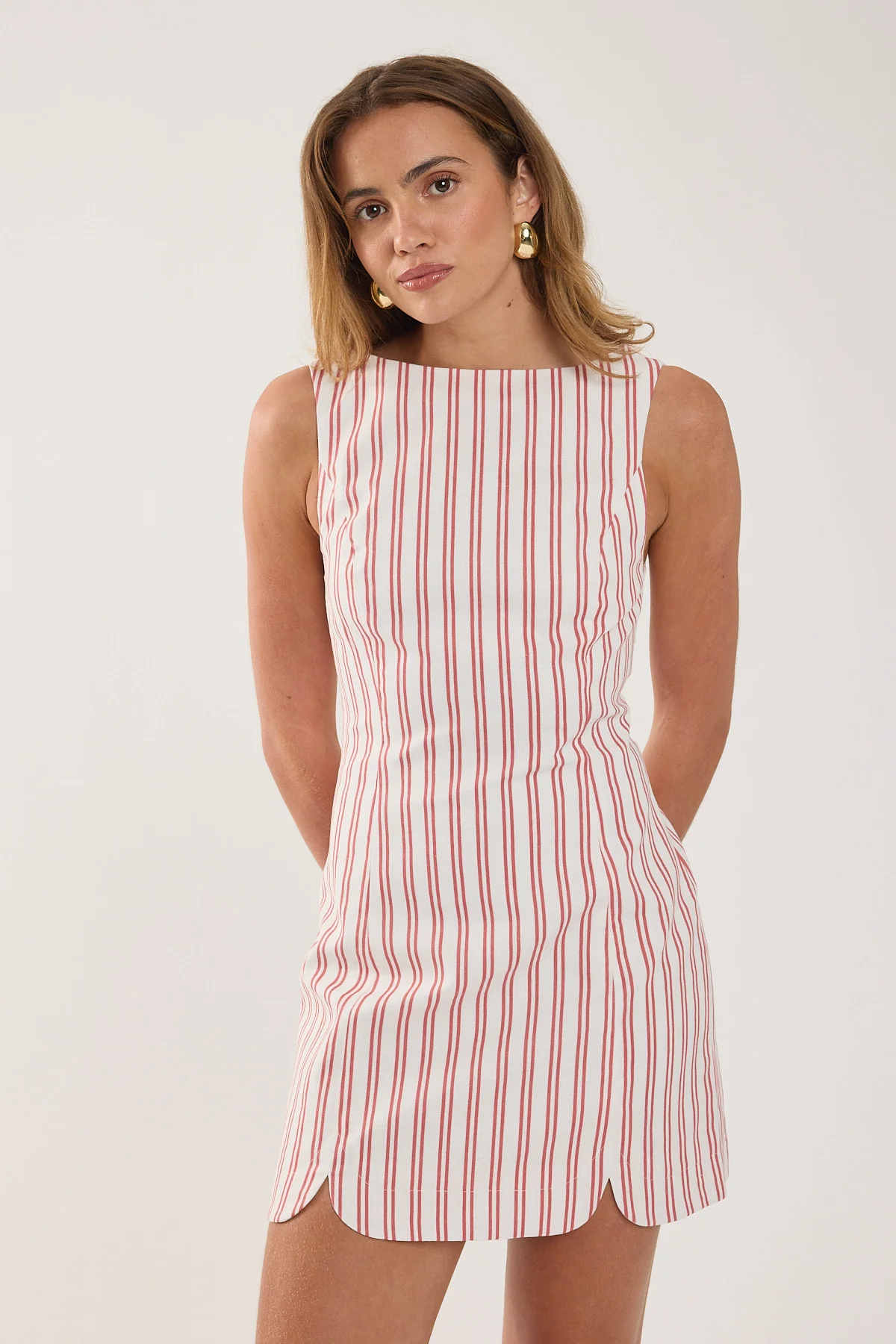 Perfect Stranger Leah Linen Mini Dress Red Stripe - Image 5