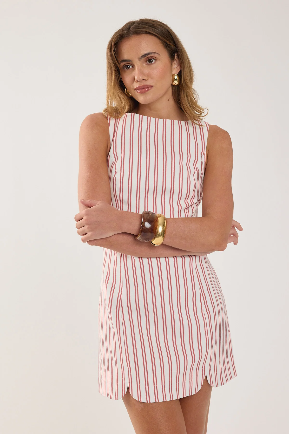 Perfect Stranger Leah Linen Mini Dress Red Stripe - Image 6