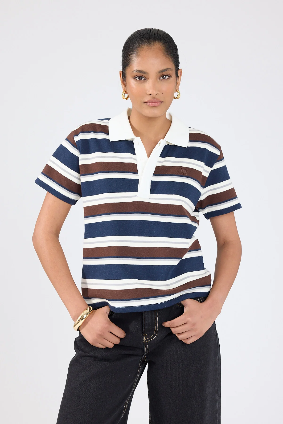 Perfect Stranger Lennon Polo T-shirt Blue Stripe - Image 4