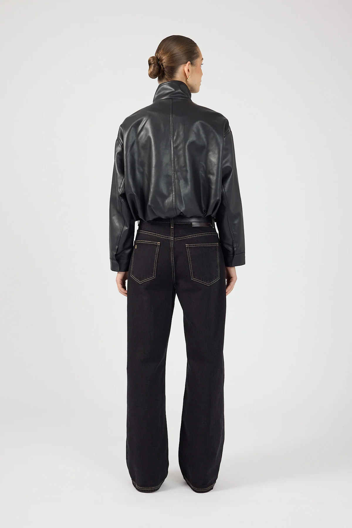 Perfect Stranger Leo Funnel Neck Faux Leather Bomber Jacket Black - Image 7