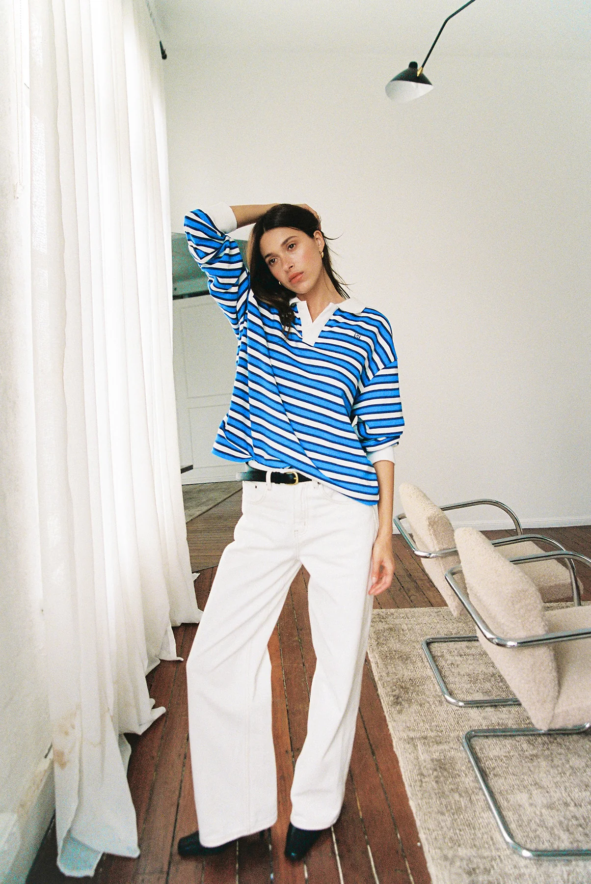 Perfect Stranger Leon Stripe Rugby Fleece Top Blue Stripe - Image 2
