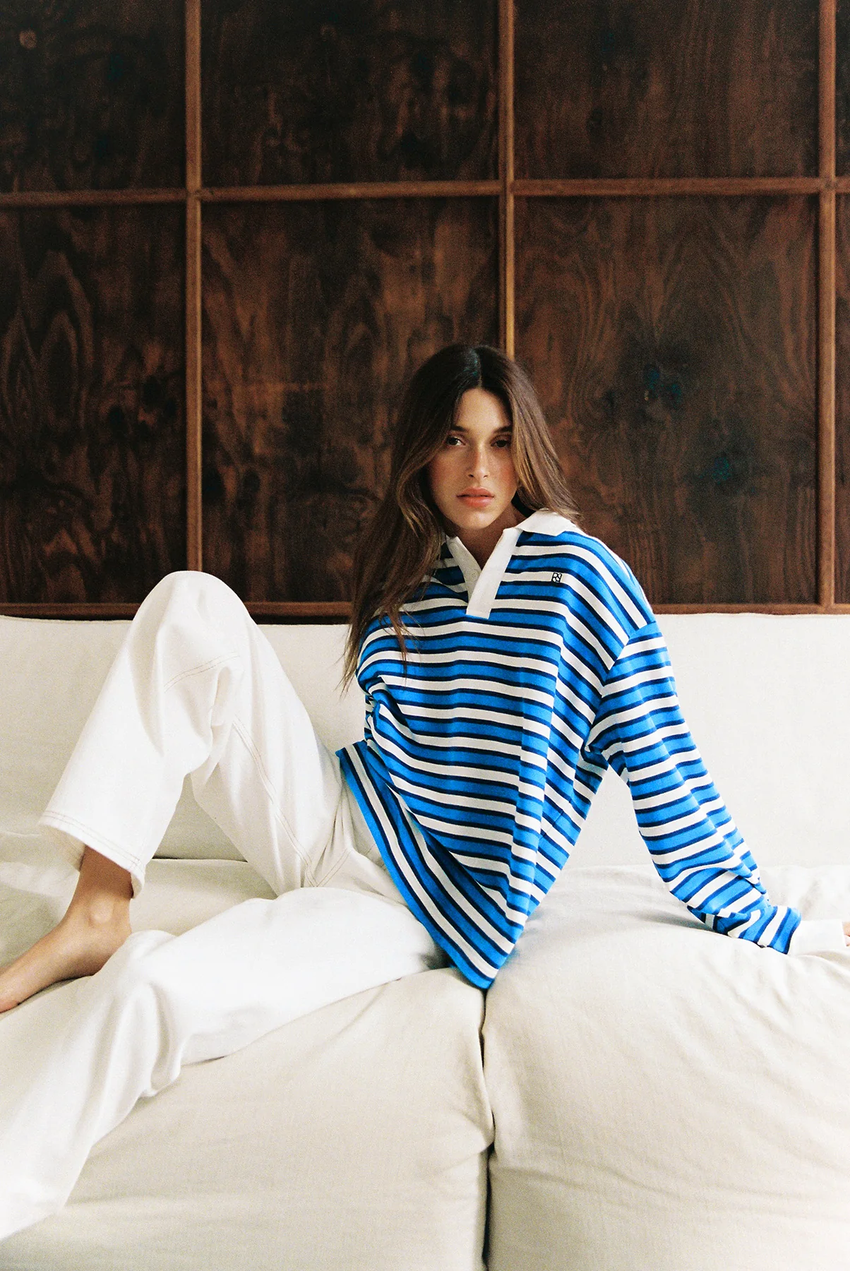Perfect Stranger Leon Stripe Rugby Fleece Top Blue Stripe - Image 3