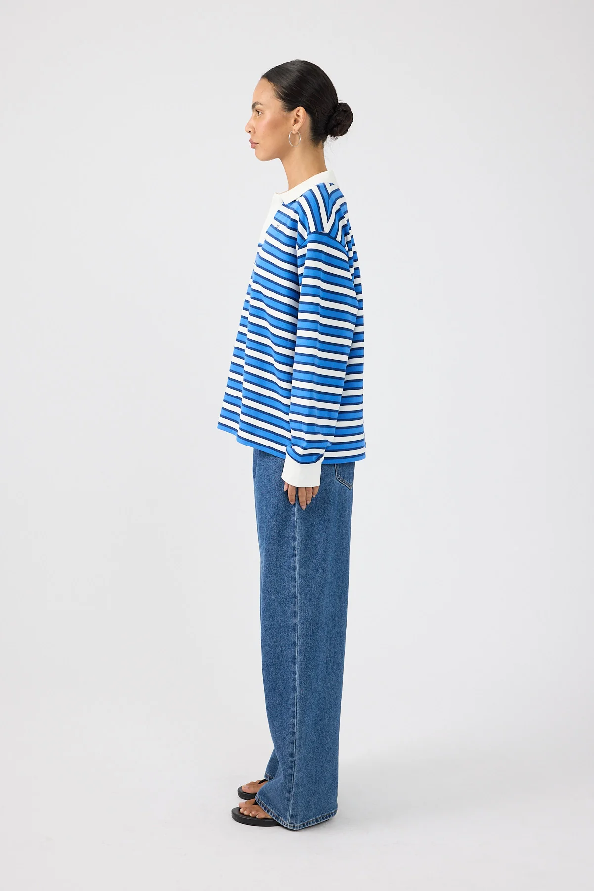Perfect Stranger Leon Stripe Rugby Fleece Top Blue Stripe - Image 7