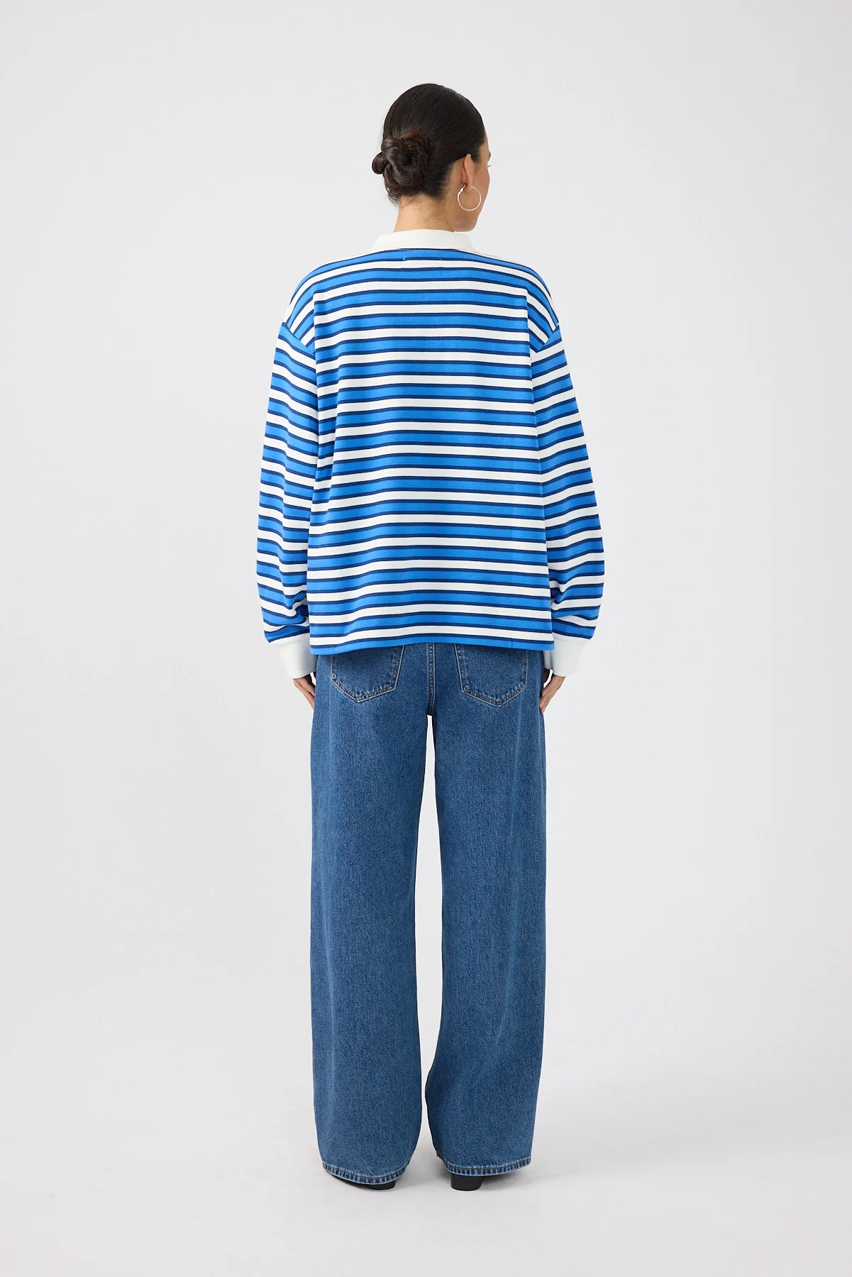 Perfect Stranger Leon Stripe Rugby Fleece Top Blue Stripe - Image 8