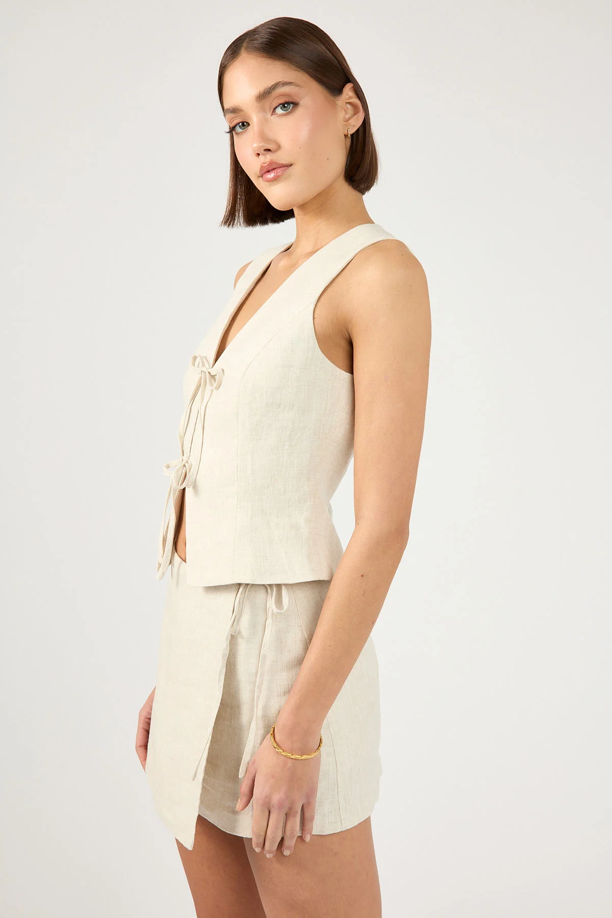 Perfect Stranger Linen Tie Up Skort Oat - Image 5